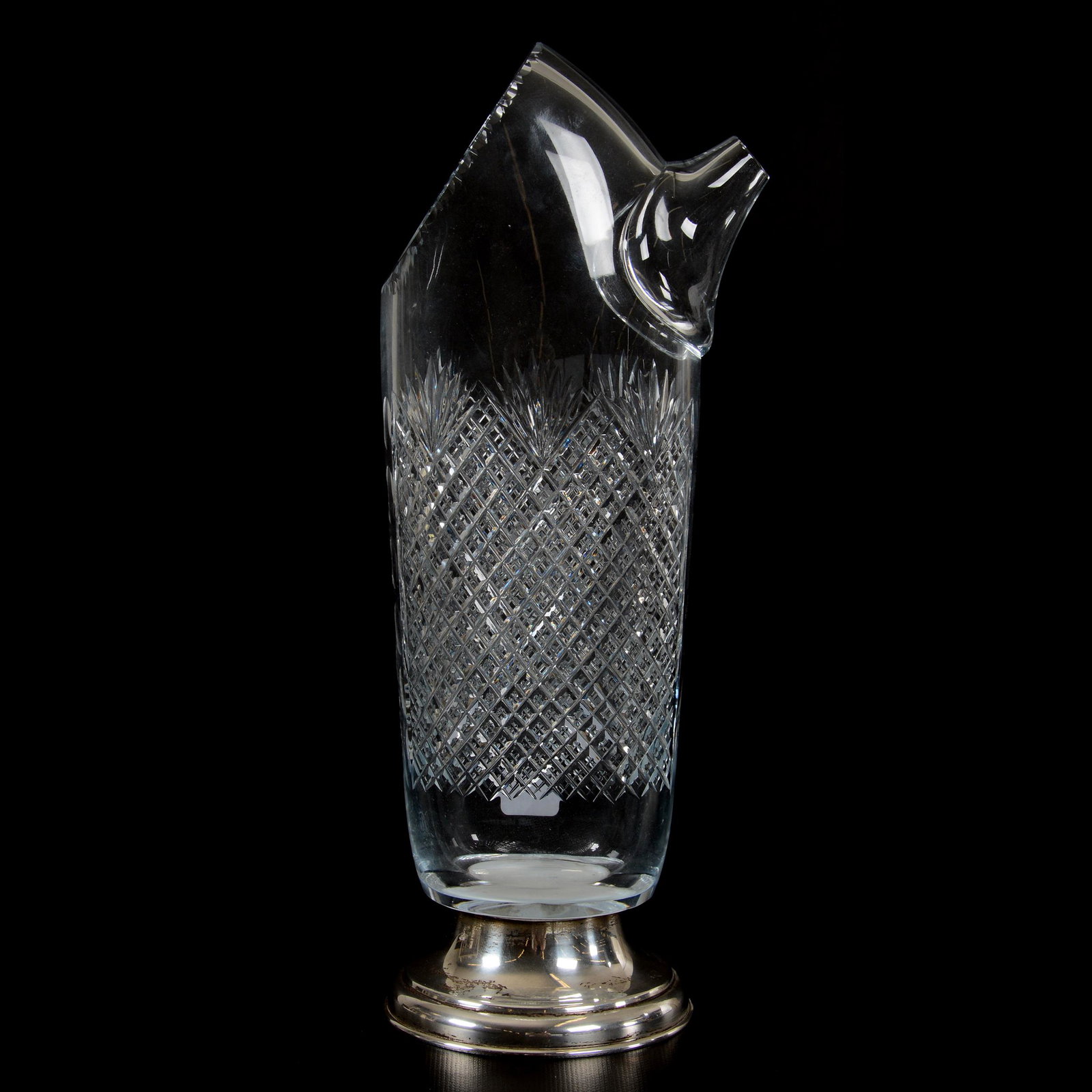 Martini Shaker, ABCG, Fish Form: Martini Shaker, American Brilliant Cut Glass, Fish Form, 12.75", Signed Hawkes Sterling Silver Base Marked "42 PWTS", Crosscut Diamond And Fan Motif, Unique, Dan & Mary Arnold Collection