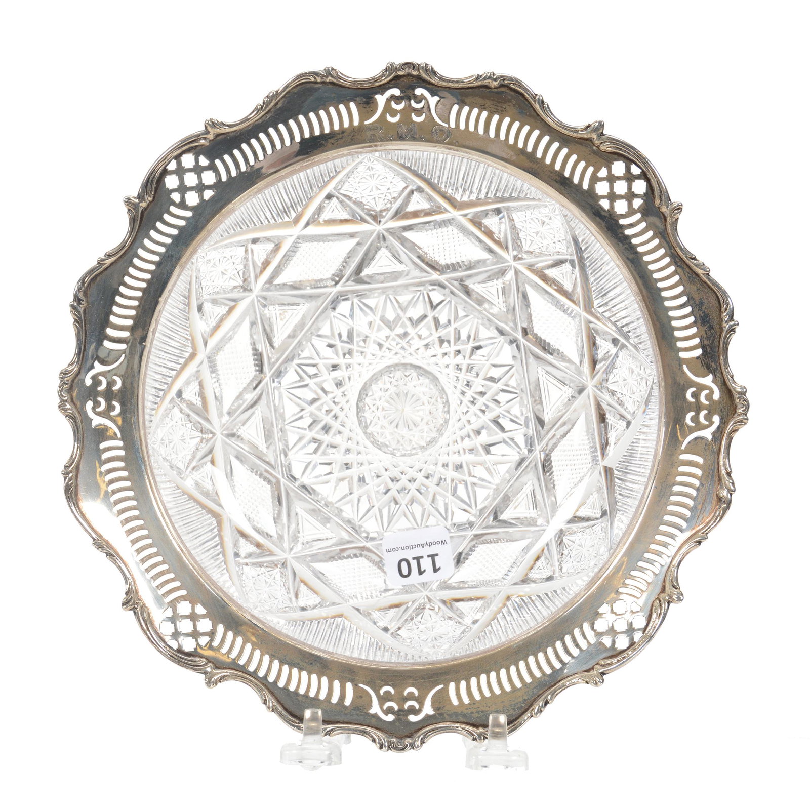 Bowl, ABCG, Gorham Sterling Silver Rim: Bowl, American Brilliant Cut Glass, Gorham Sterling Silver Rim, 2.25" X 8.5", Hobstar, Strawberry Diamond And Vertical Miter Motif Attributed To J. Hoare, Sterling Silver Rim Marked "S2552", Dan & Mar