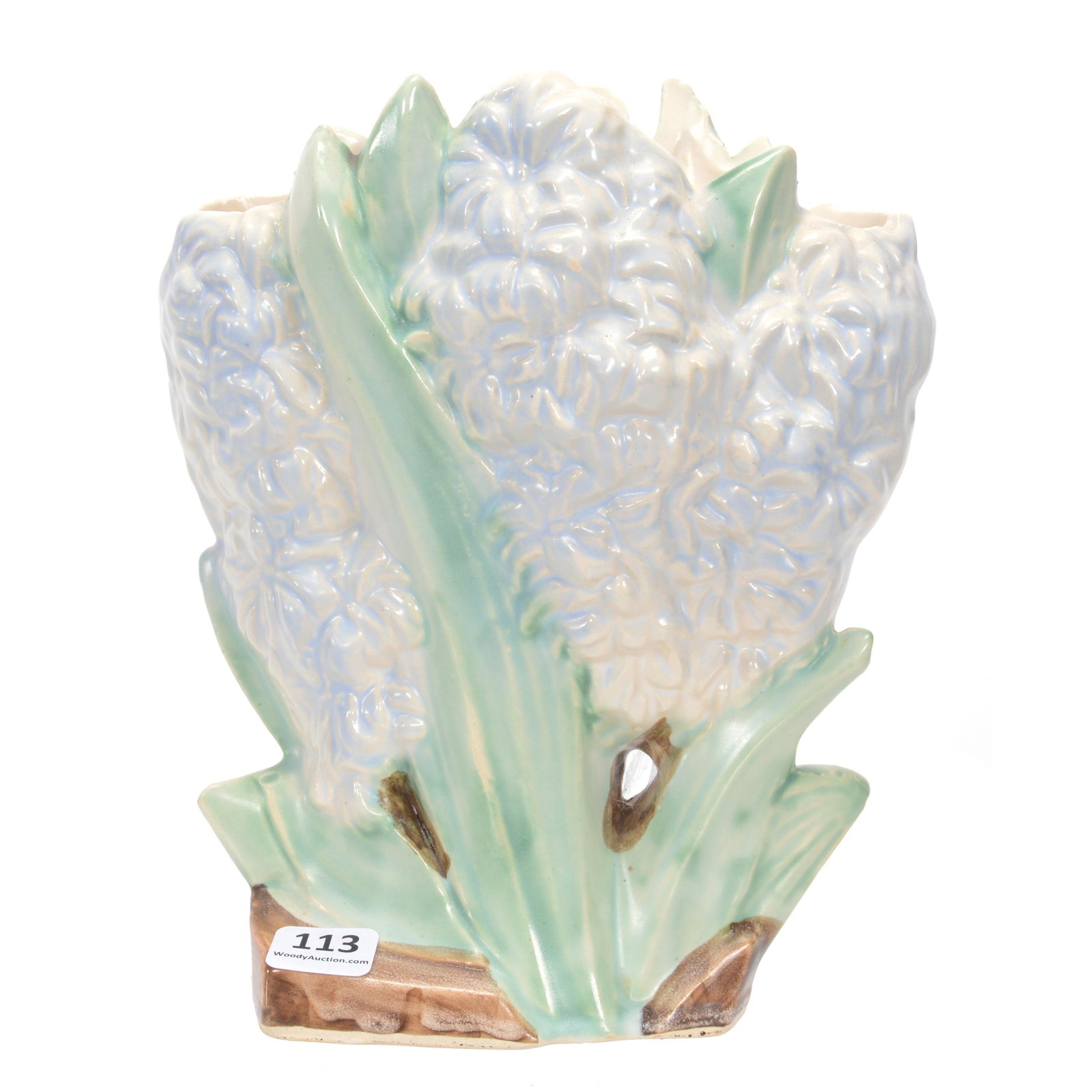 Vase Marked Mccoy Art Pottery, Hyacinth: Vase Marked Mccoy Art Pottery, Hyacinth, 8", Figural Embossed Hyacinth Flower Vase, Blue And White Tones, Private Collection