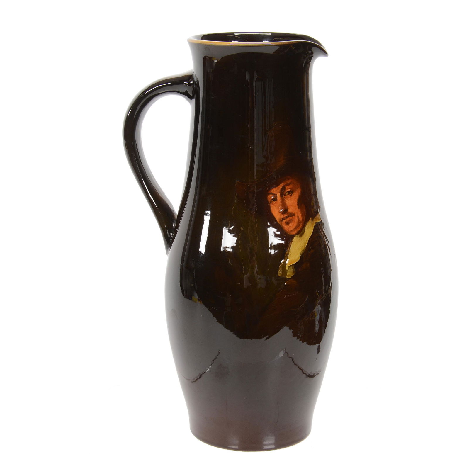 Tankard Marked Rookwood #838A Art Pottery: Tankard Marked Rookwood #838A Art Pottery, 14.5", Brown Glaze Tones With Portrait, Dated 1898, Artist Marked "SL" For Sturgis Laurence, After Jan De Bray, Fine Detail, Excellent Quality, Nicholas R. P