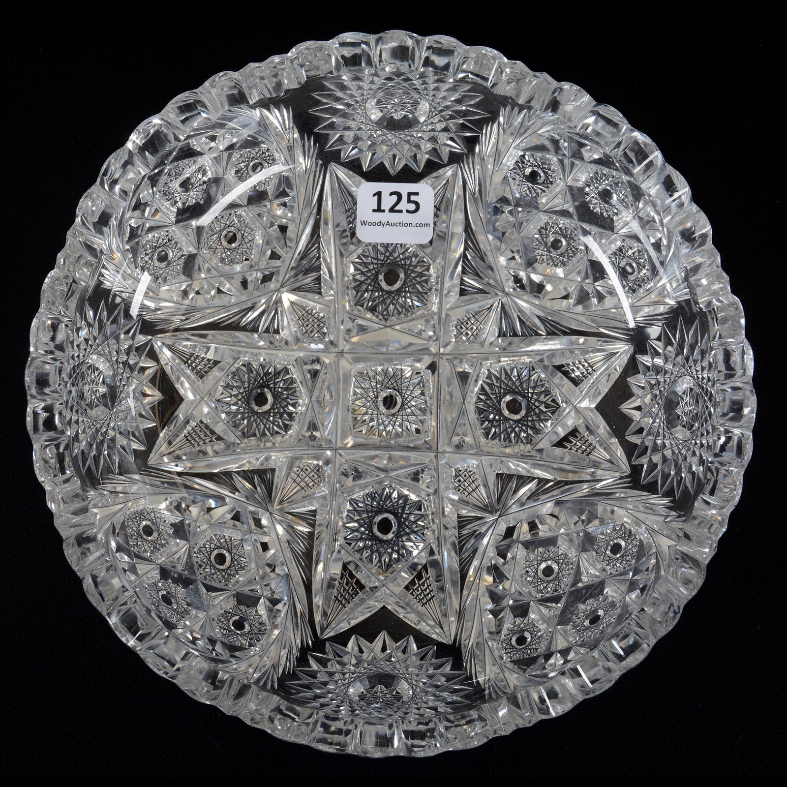 Low Bowl, ABCG, Signed Libbey Ivernia Pattern: Low Bowl, American Brilliant Cut Glass, Signed Libbey Ivernia Pattern, 2" X 8", Designed By W.C. Anderson, Tooth Chip, Dan & Mary Arnold Collection. UPDATED 3-30-21: Corrected Spelling of Pattern Name