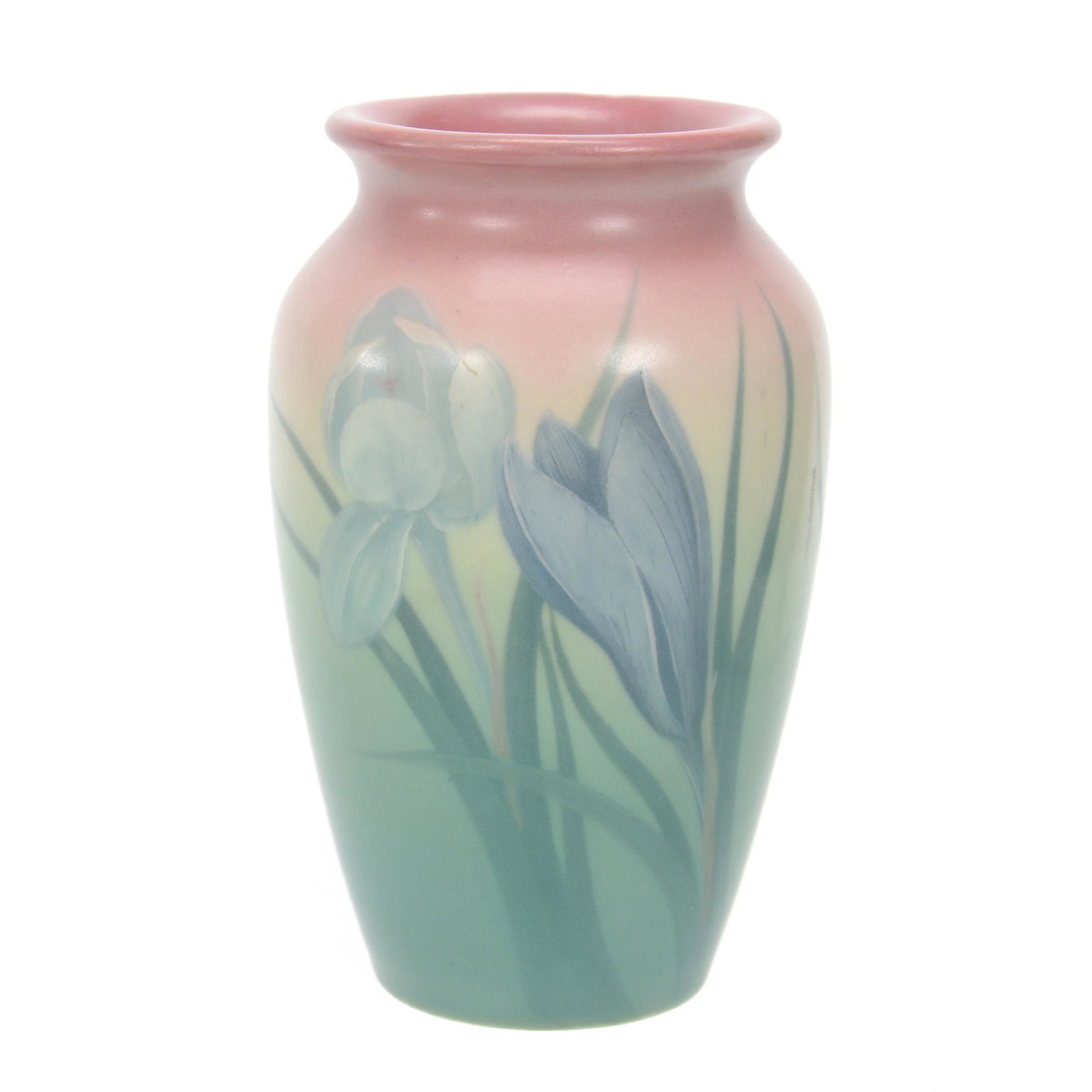 Vase Marked Rookwood #954 Art Pottery: Vase Marked Rookwood #954 Art Pottery, 5" X 3.25", Artist Marked "CS" For Carl Schmidt, Dated 1924, Pink Shading To Green Tones, Crocus Floral Decor, Nicholas R. Pedotto Collection