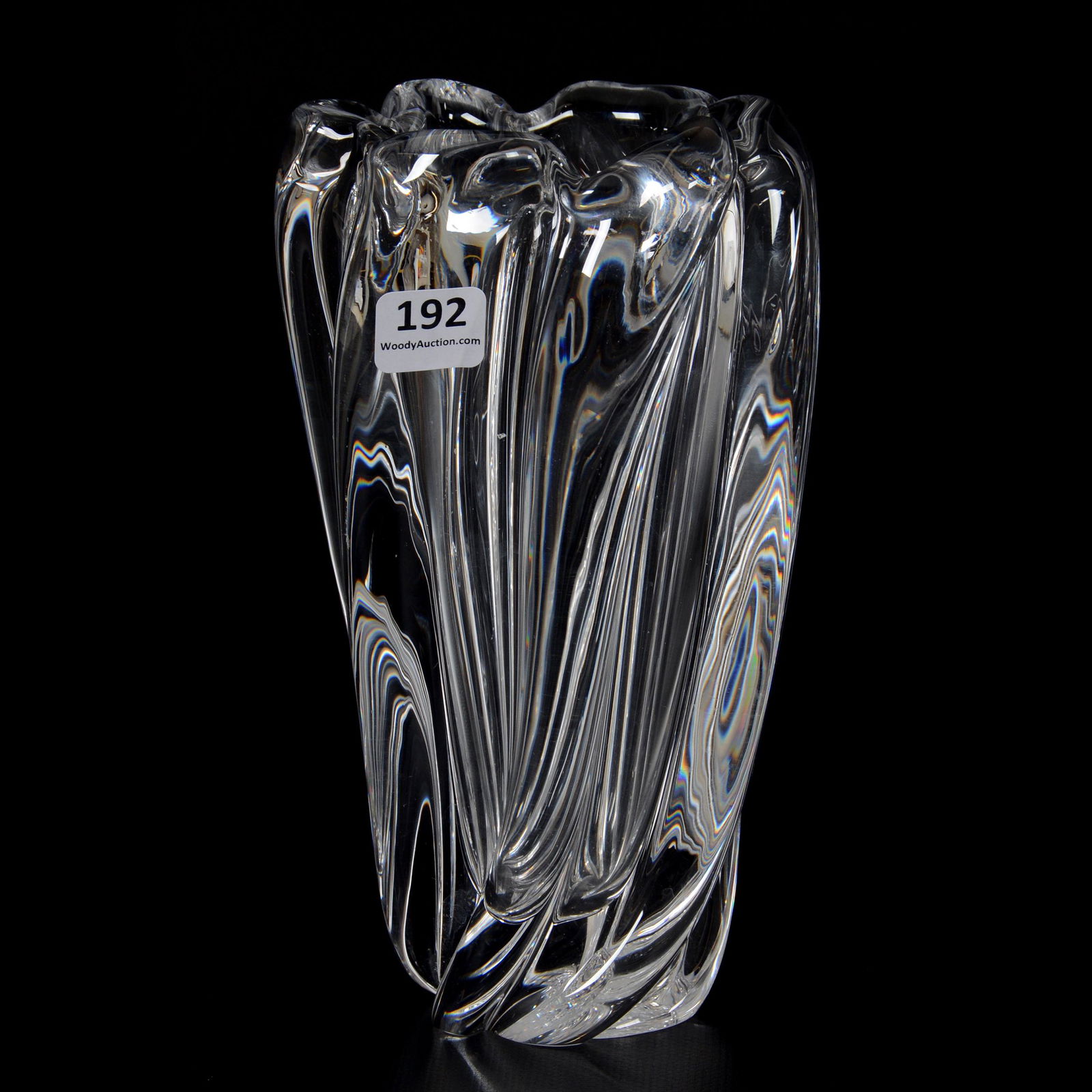 Vase Marked Orrefors, Clear Crystal: Vase Marked Orrefors, Clear Crystal, 7.5" X 4.5", Thick Ribbed Swirls, Clear Blank, Robert Markham Collection