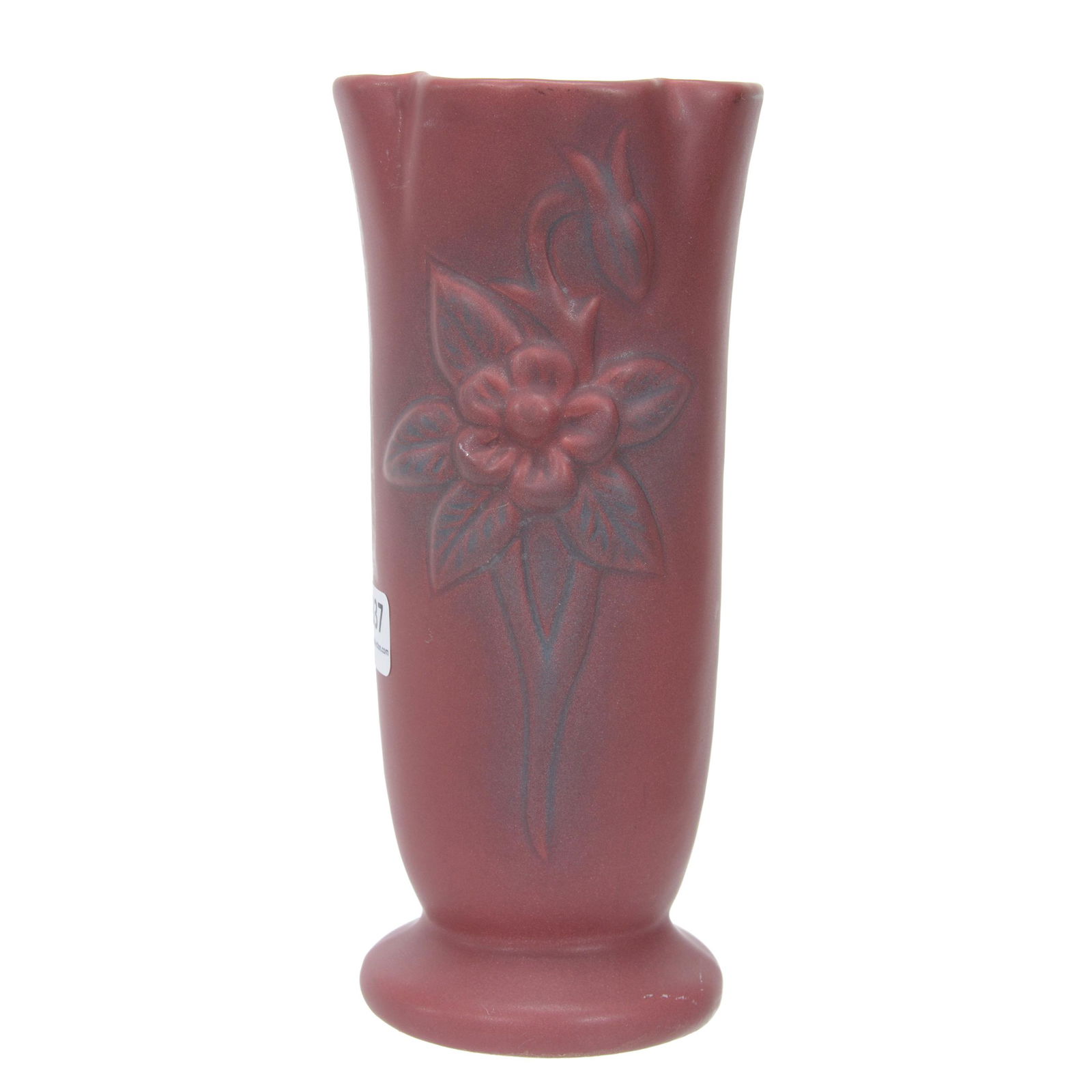 Vase Marked Van Briggle Art Pottery: Vase Marked Van Briggle Art Pottery, 7.75", Embossed Floral Pattern, Mulberry Tones, Private Collection