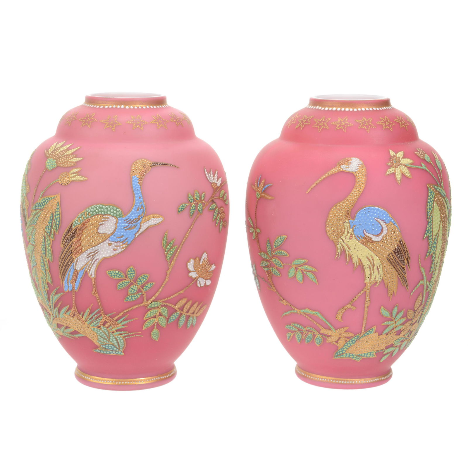 Pair Vases, Unmarked Webb/Harrach Art Glass (1 of 3)