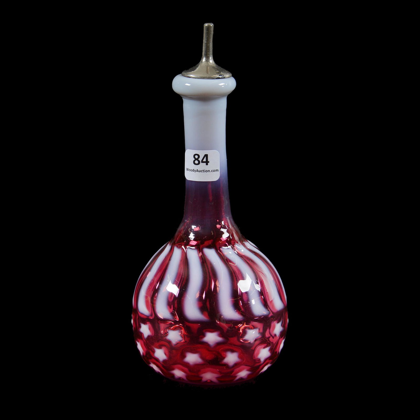 Barber Bottle, Cranberry Opalescent Stars & Stripes (1 of 3)