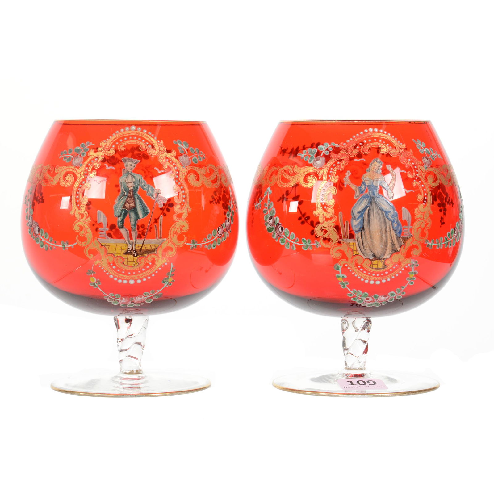 (2) Cognac Glasses, Bright Pigeonblood Art Glass (1 of 3)