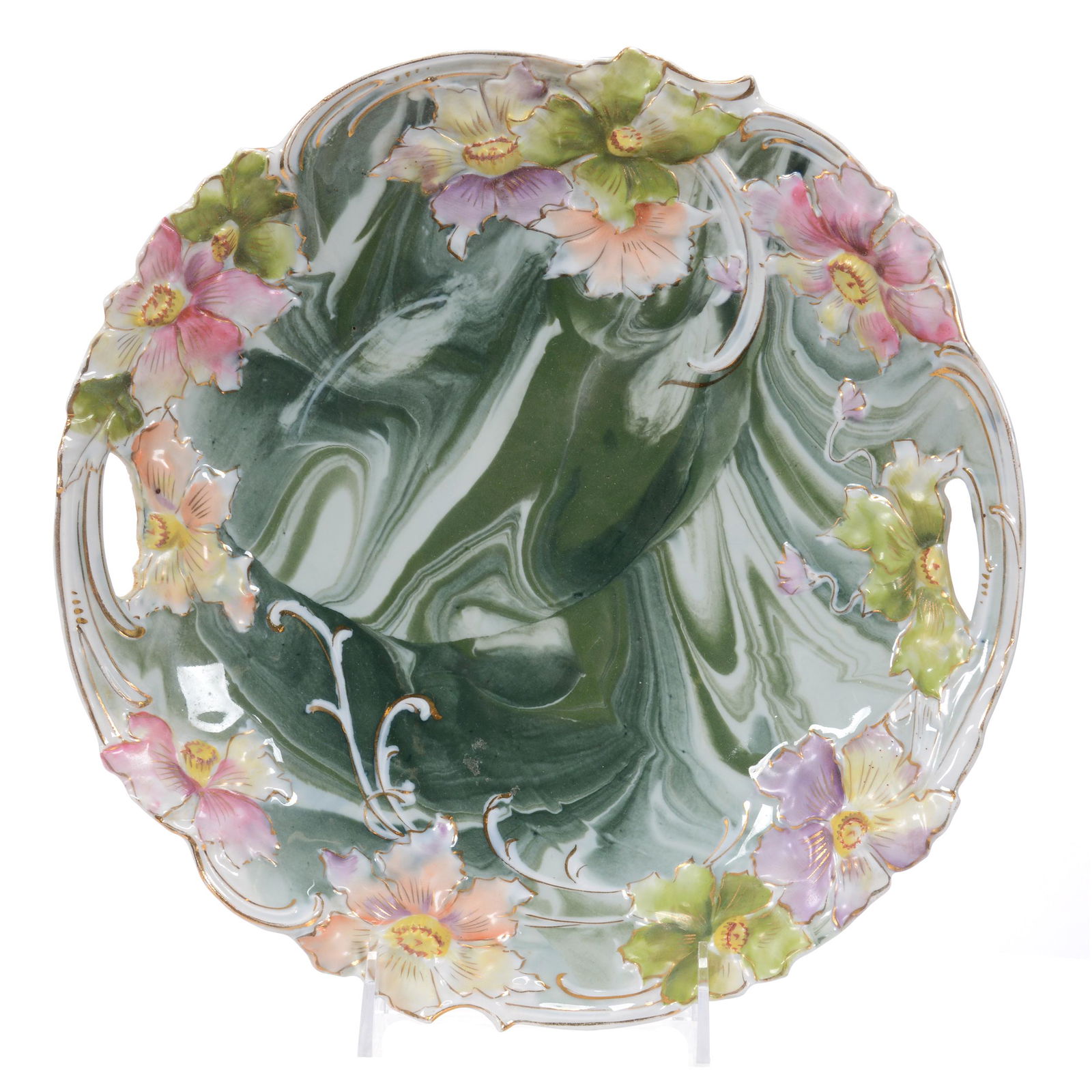 Cake Plate, R.S. Steeple Mark, Marbleized Center (1 of 3)