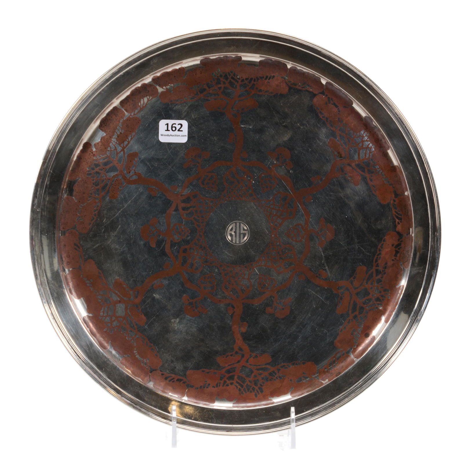 Round Tray, "Tiffany & Co 927 Silver & Copper Inlay" (1 of 4)