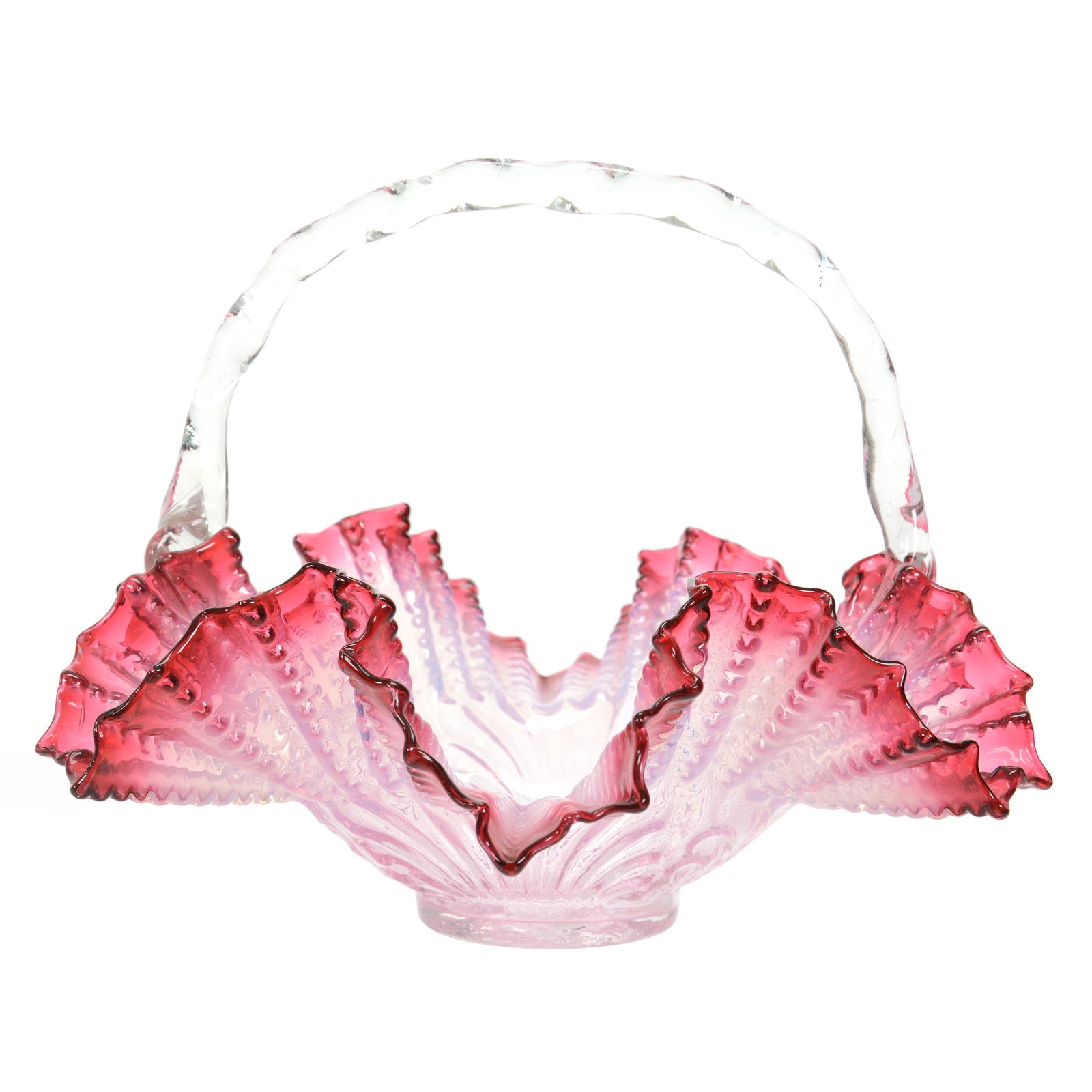 Basket, Cranberry/Rubina Opalescent Art Glass (1 of 3)