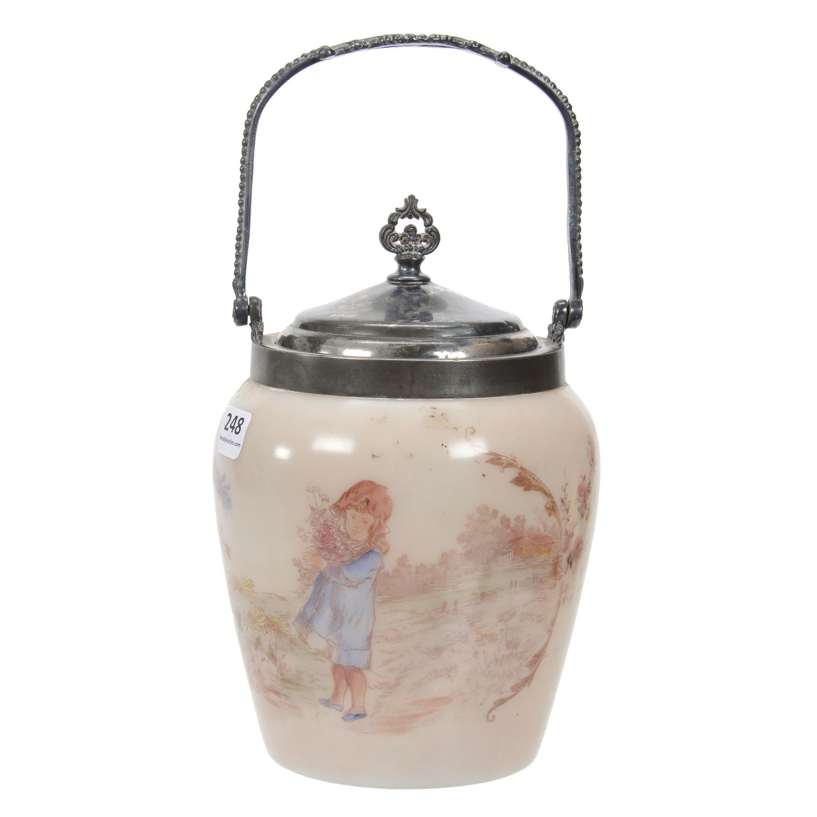 Biscuit Jar, Unmarked Wave Crest Style Art Glass (1 of 3)