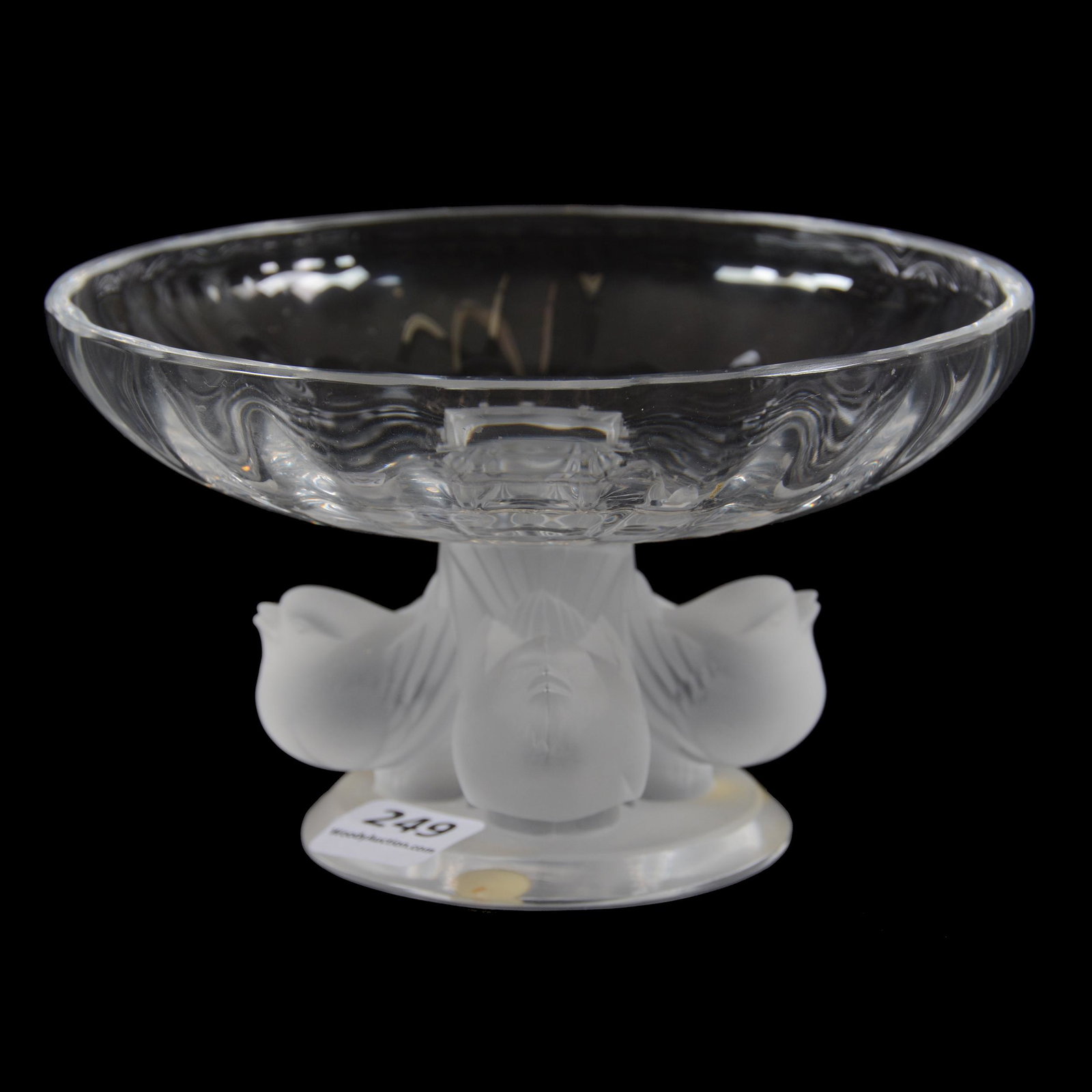 Compote Marked Lalique France: Compote Marked Lalique France, 2.5" X 5.5", Titled "Nogent", Bernard F. Jamison Estate