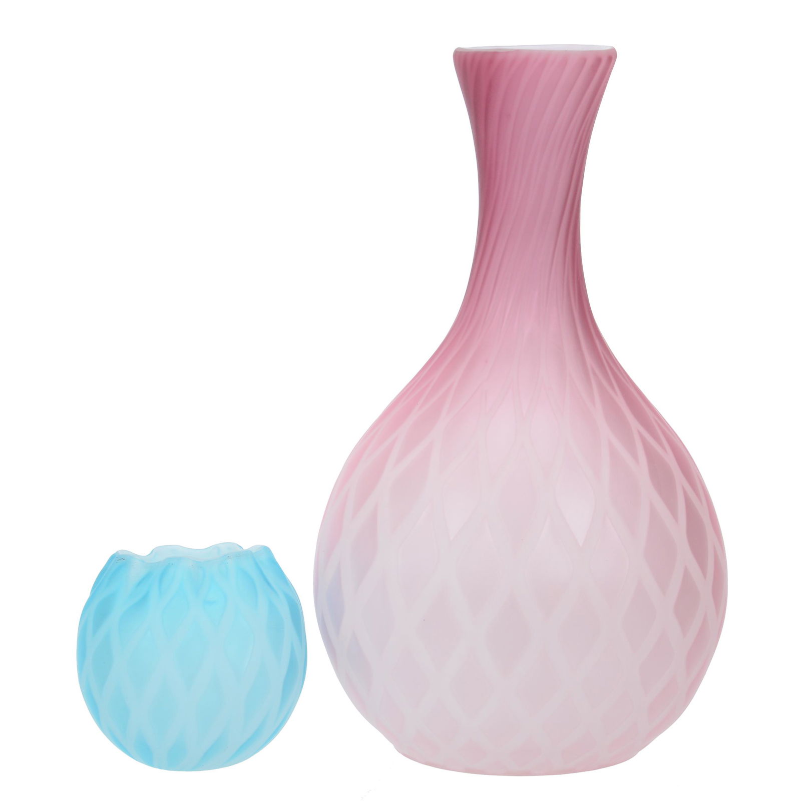 (2) Satin Glass Diamond Quilted MOP Art Glass Items (1 of 3)