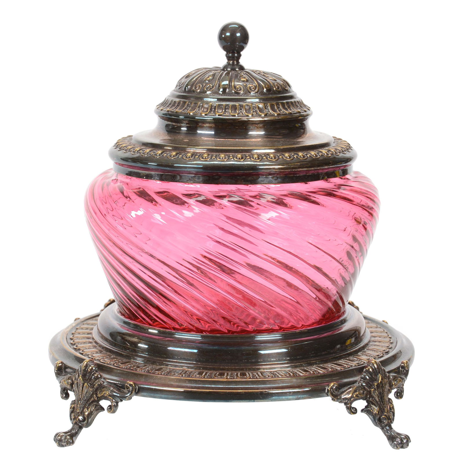 Victorian Sweetmeat, Cranberry Optic Swirl Art Glass (1 of 3)