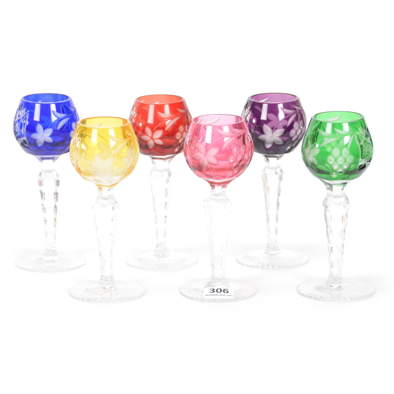 (6) Cordial Stems, Color Cut To Clear (1 of 3)