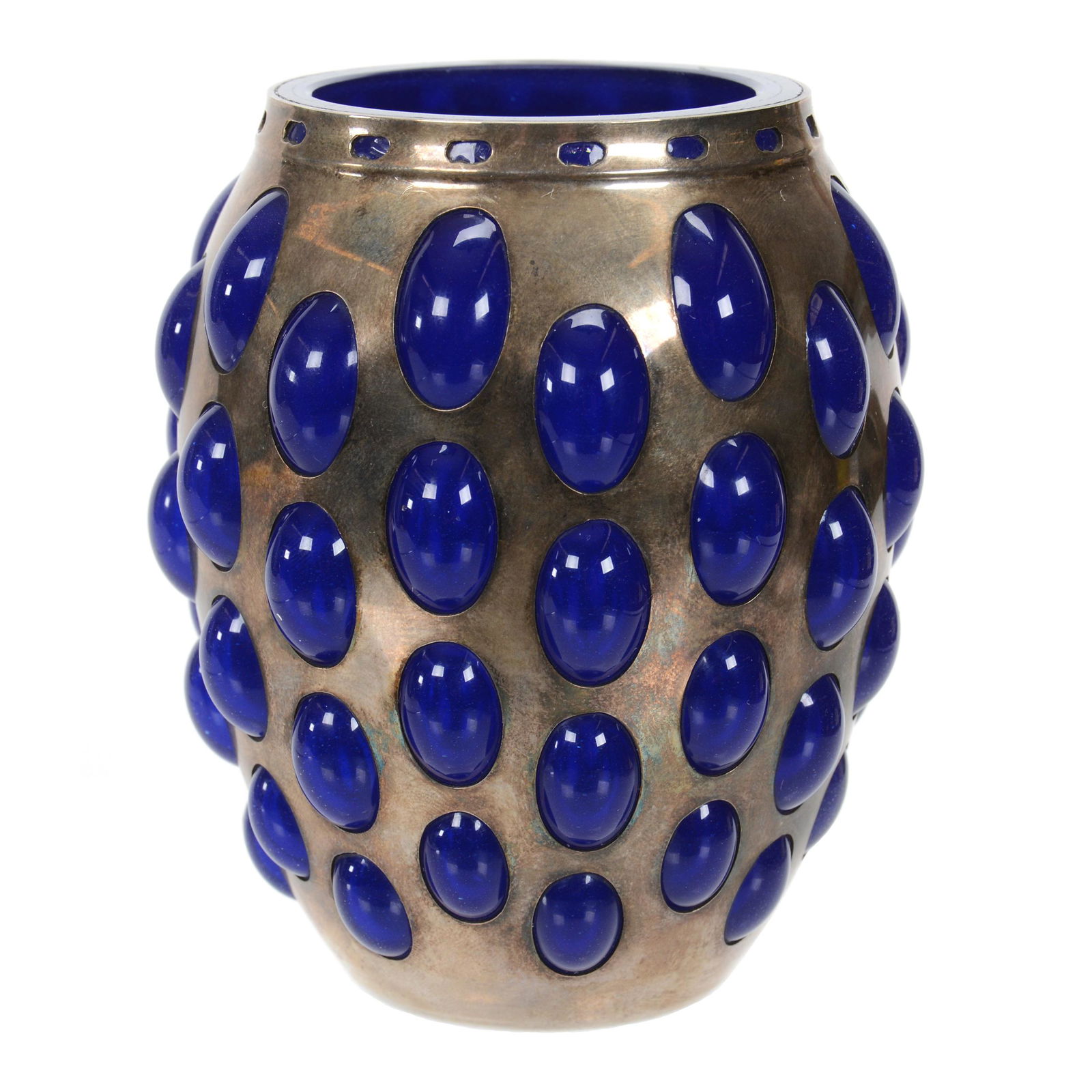 Vase, Cobalt Blue Blown Glass W/Sterling Overlay (1 of 5)
