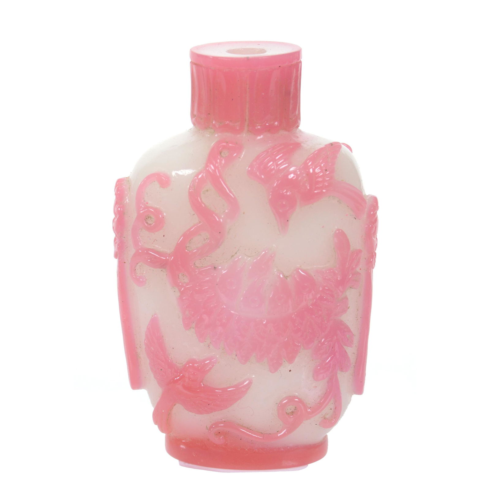 Snuff Bottle, White W/Pink Cameo Carved Overlay (1 of 3)