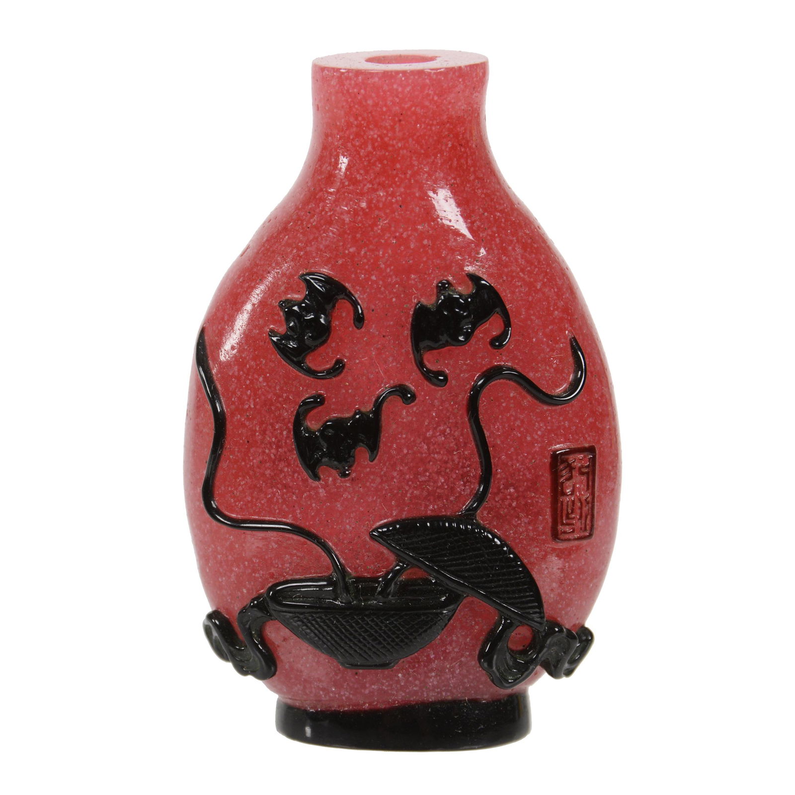 Snuff Bottle, Red W/Black Cameo Carved Overlay (1 of 3)