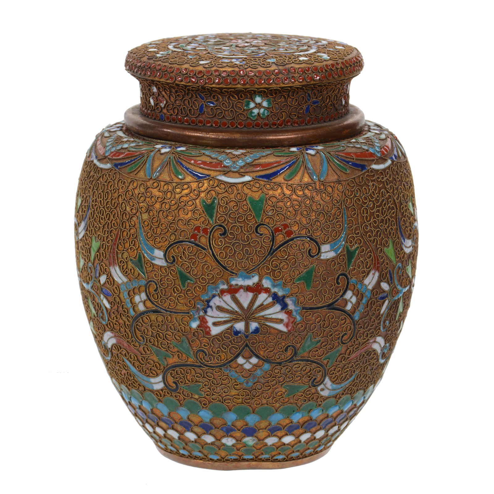 Ginger Jar, Three Piece, Cloisonne & Wire Frame (1 of 3)