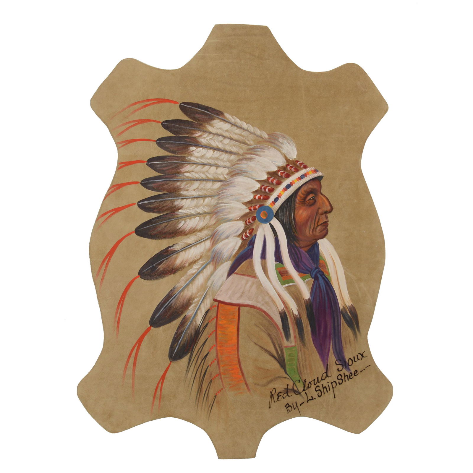 Painting On Animal Skin By Louis Shipshee(1896-1975) (1 of 4)