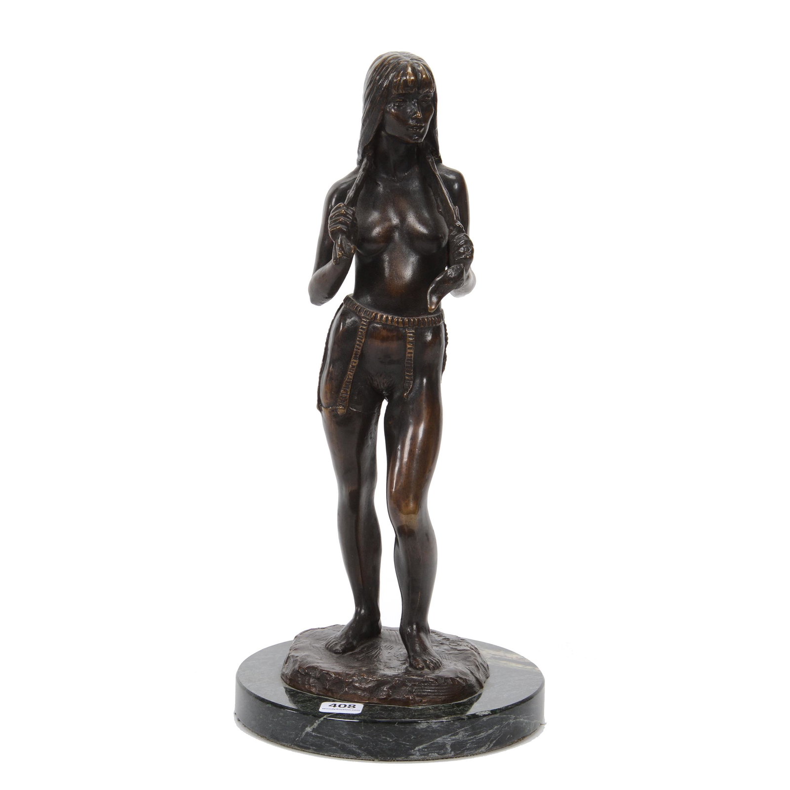 Bronze Nude Sculpture Dated 1989: Bronze Nude Sculpture Dated 1989, 14" X 6.5", Sculpture Of Nude Wearing Garters With Stocking Around Neck, Mounted On Marble Base, Total Weight Of Over Thirteen Pounds, Bernard F. Jamison Estate