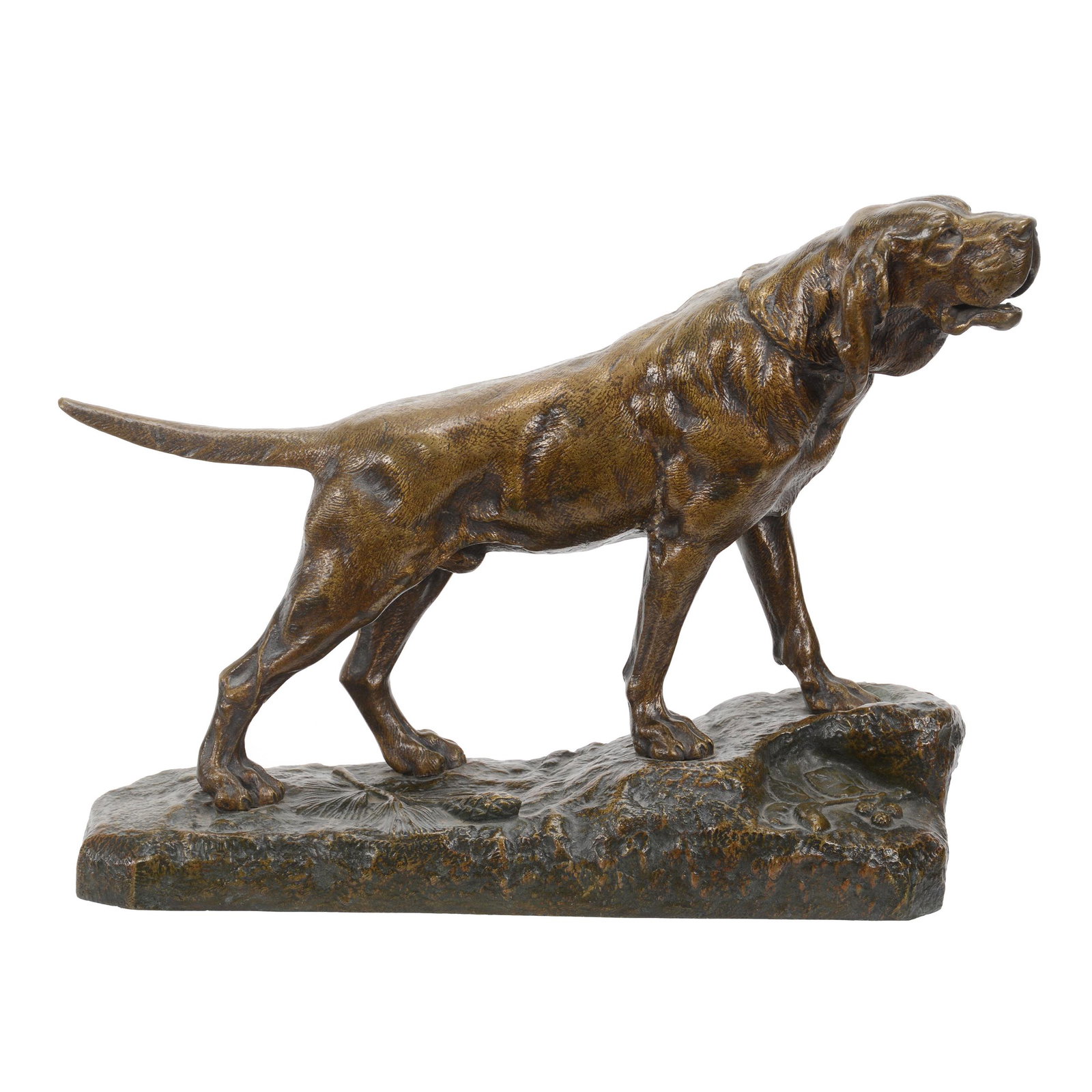 Bronze Sculpture Of Hunting Dog By L.Bureau: Bronze Sculpture Of Hunting Dog By L.Bureau, 10.75" X 14.5", French Sculptor (1866-1906), Nice Detail, Over Fourteen Pounds Total Weight, Bernard F. Jamison Estate
