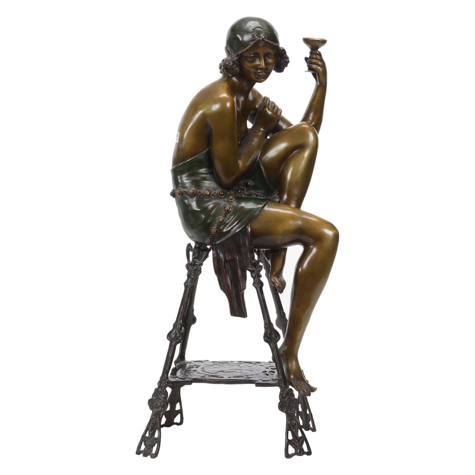Bronze Sculpture Of Art Deco Girl On Stool (1 of 5)