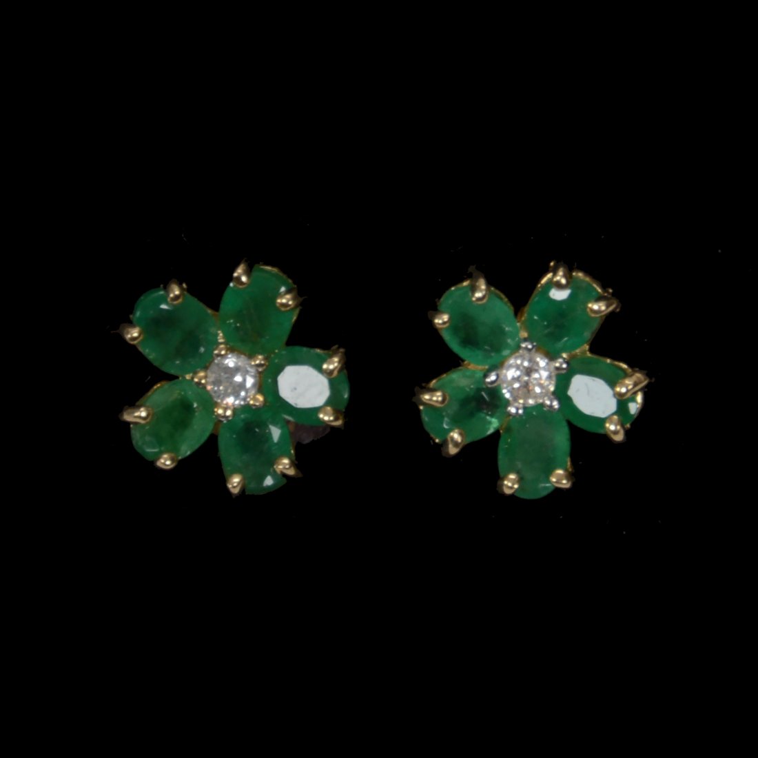 Pair Earrings, 14k Gold, Diamond & Emerald (1 of 2)