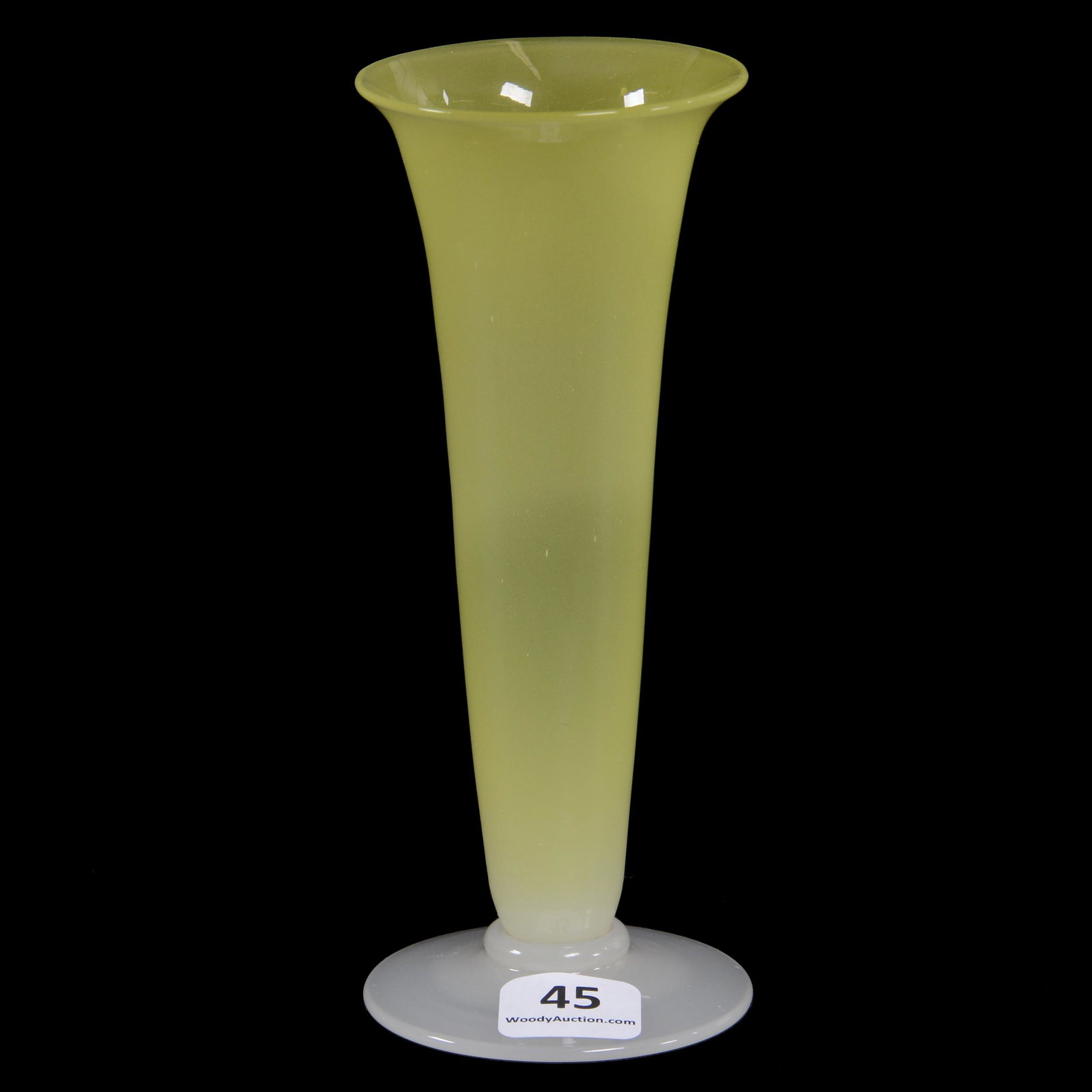Vase, Stevens & Williams Yellow Jade/Alabaster Foot: Vase, Stevens & Williams Yellow Jade/Alabaster Foot, 6" X 2.5",, Private Collection, IL.