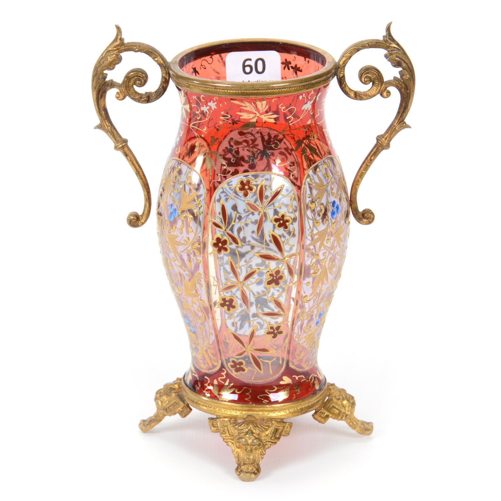 Vase, Clear & Ruby Flash, Extensive Enamel Decor (1 of 3)