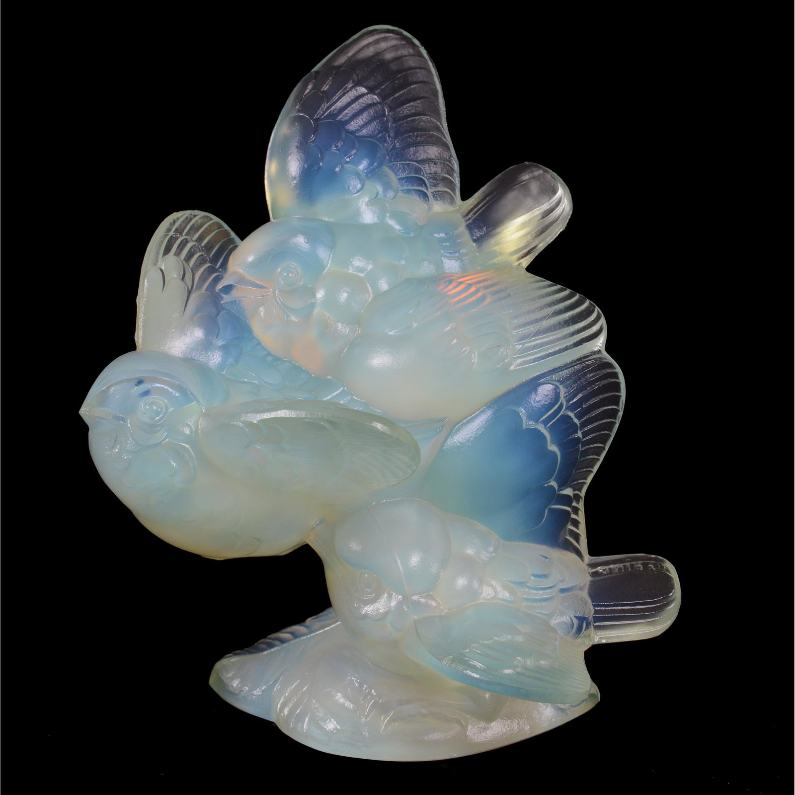 Figural Group Marked Sabino France, Three Birds In: Figural Group Marked Sabino France, Three Birds In Flight, 5.5" X 4.5",, Private Collection, IL.