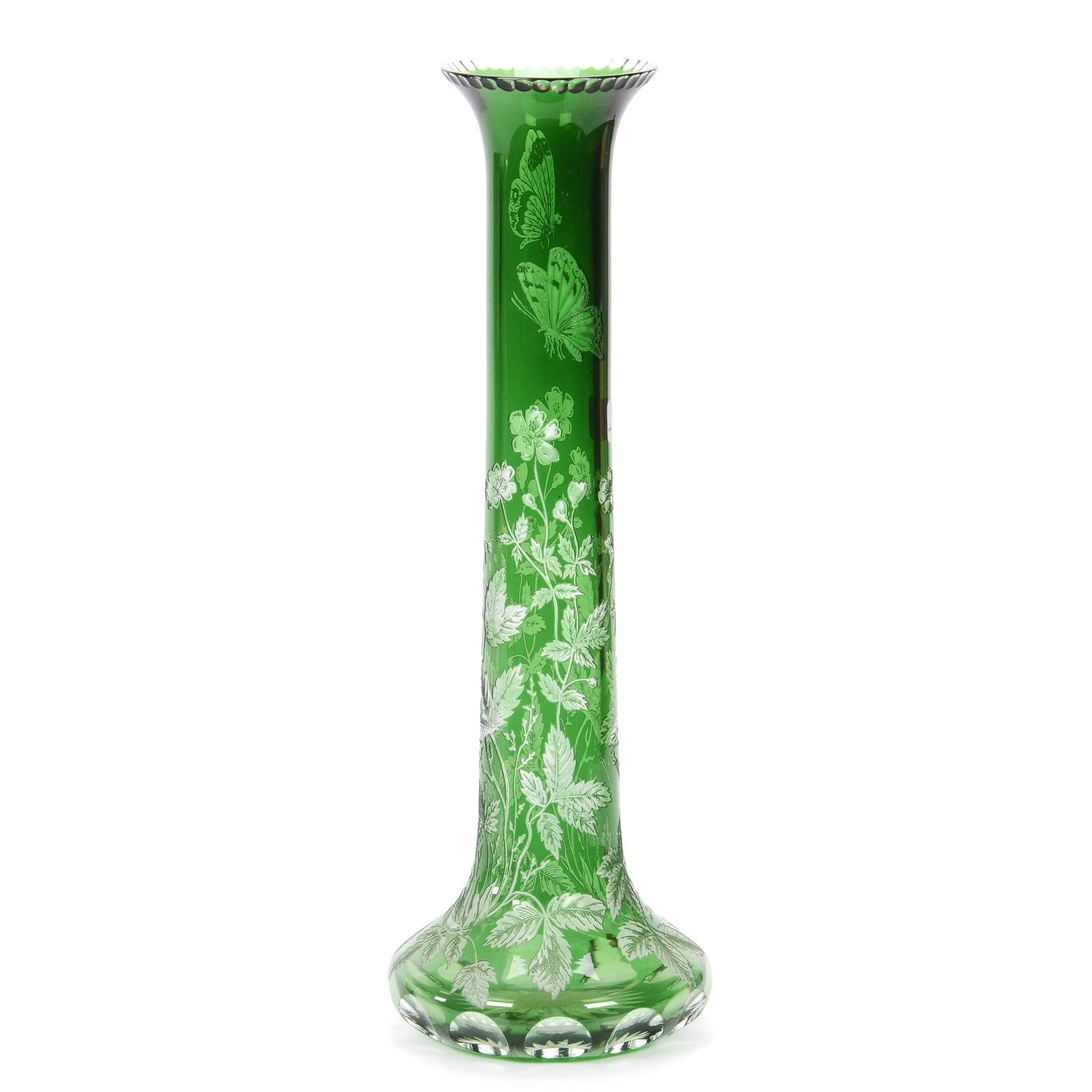 Vase, Emerald Green Art Glass Acid Cut To Clear (1 of 3)