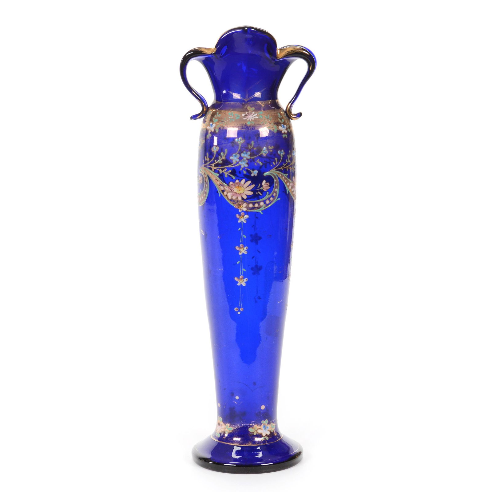 Vase, Two Handled, Cobalt Blue Art Glass (1 of 3)