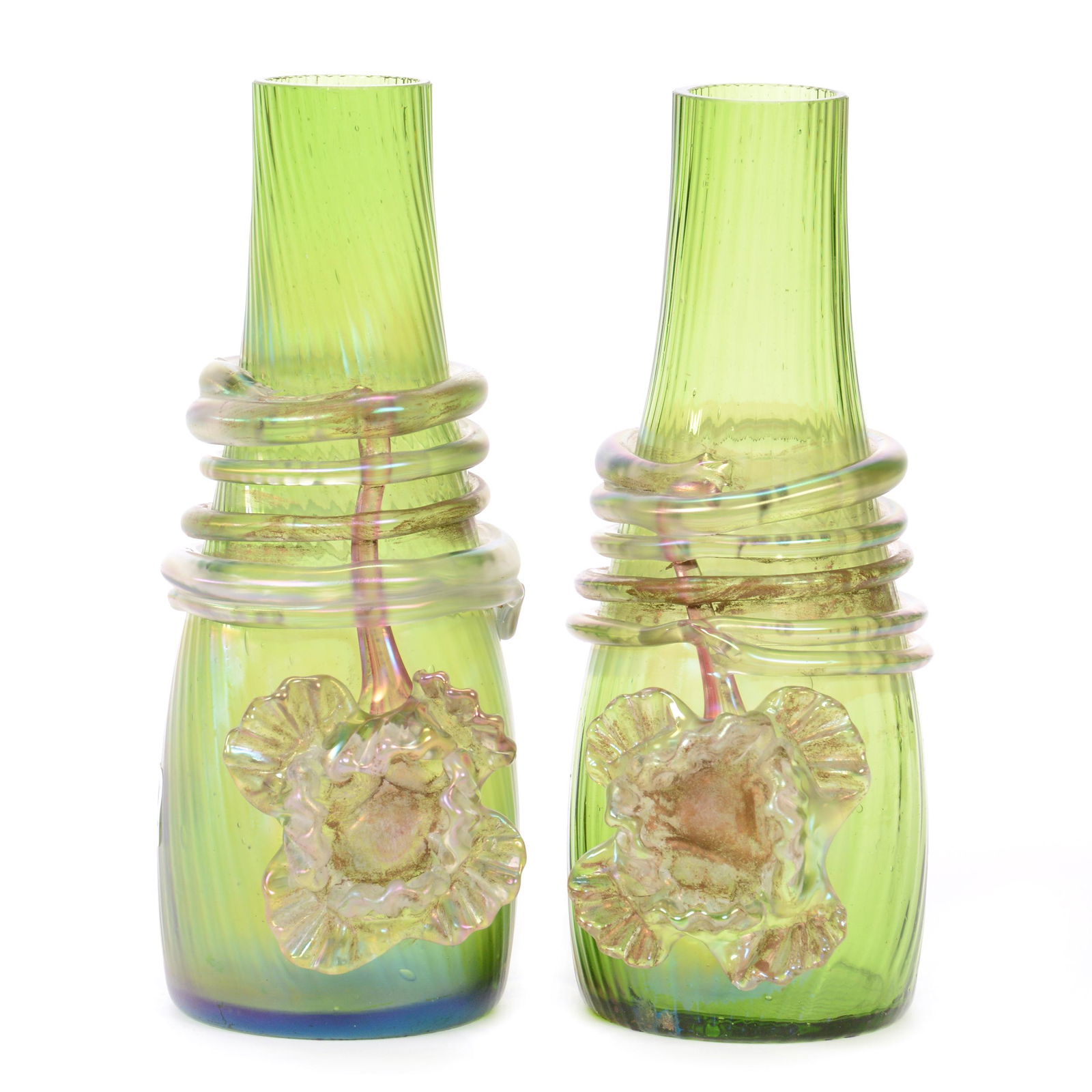 Pair Vases, Unmarked Art Glass (1 of 3)