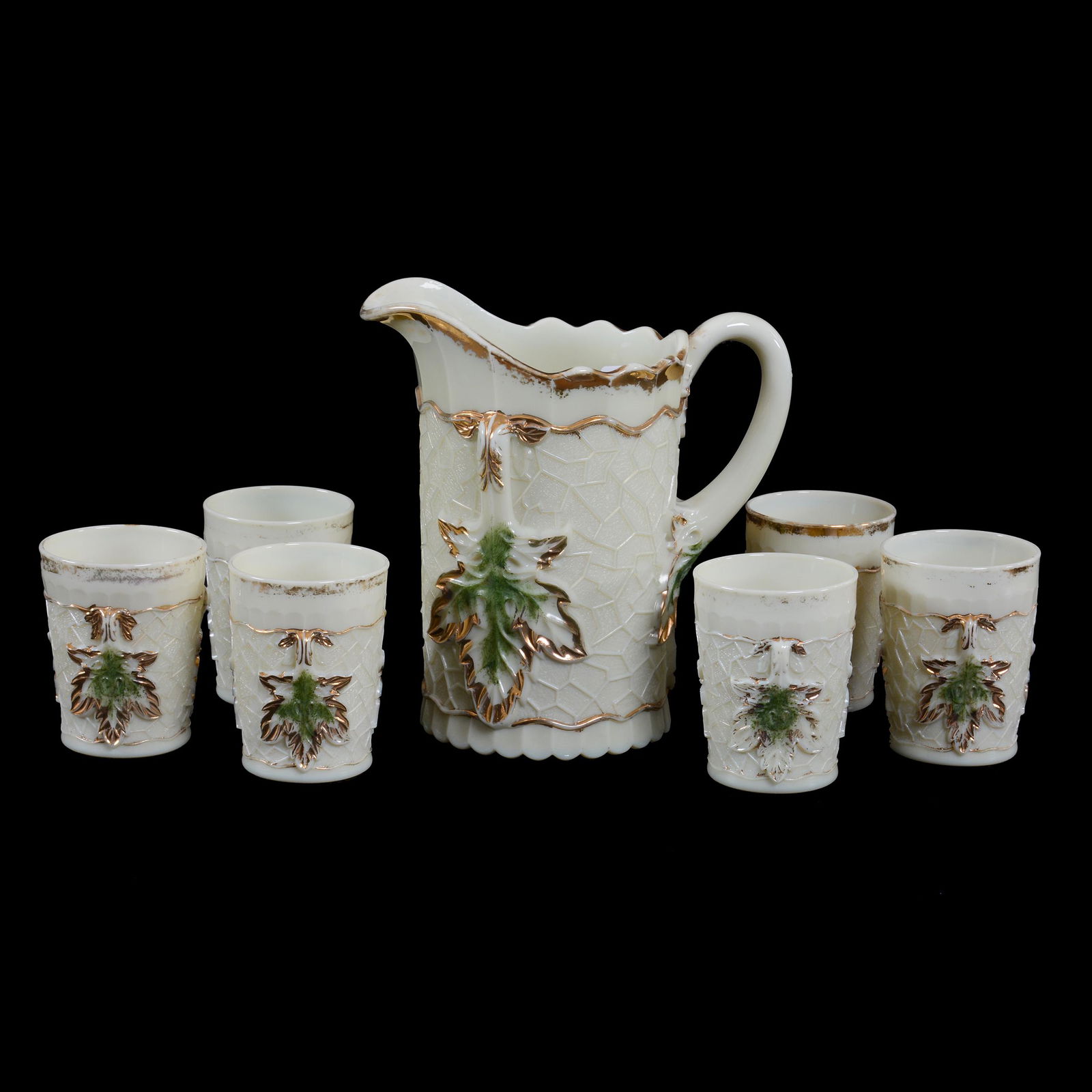 Water Set, Custard Glass, Maple Leaf By Northwood (1 of 3)