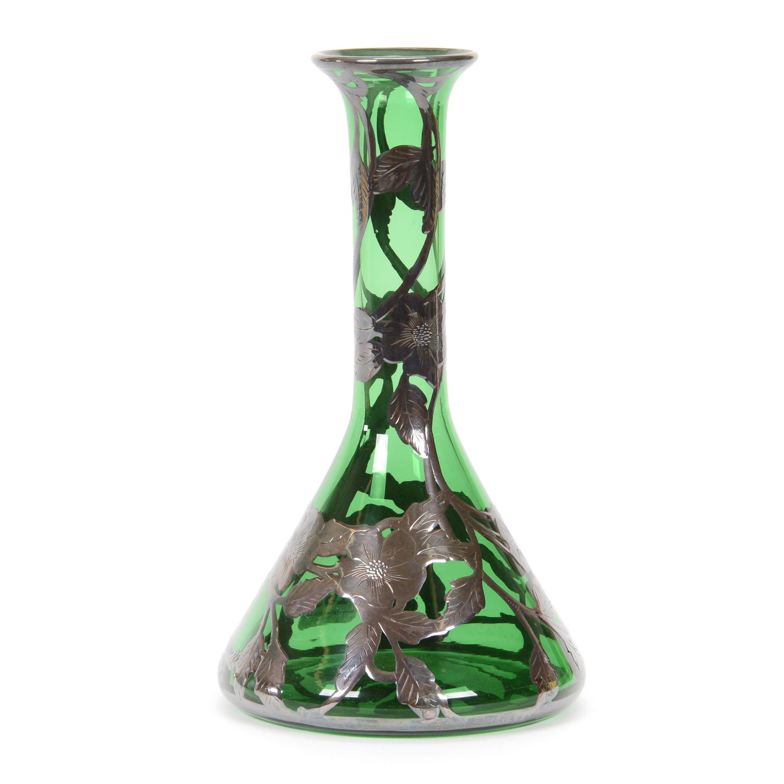 Vase, Beaker Shape, Art Glass With Sterling Overlay (1 of 3)