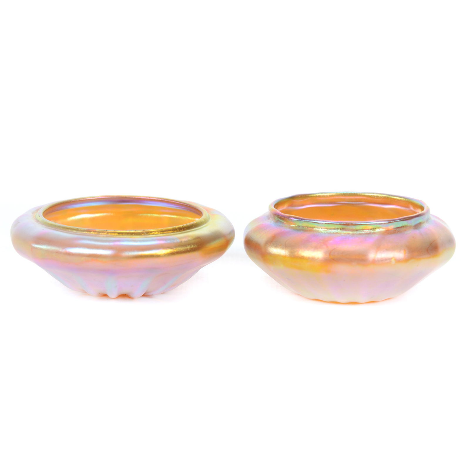 (2) Salt Dips Signed Quezal Art Glass (1 of 3)