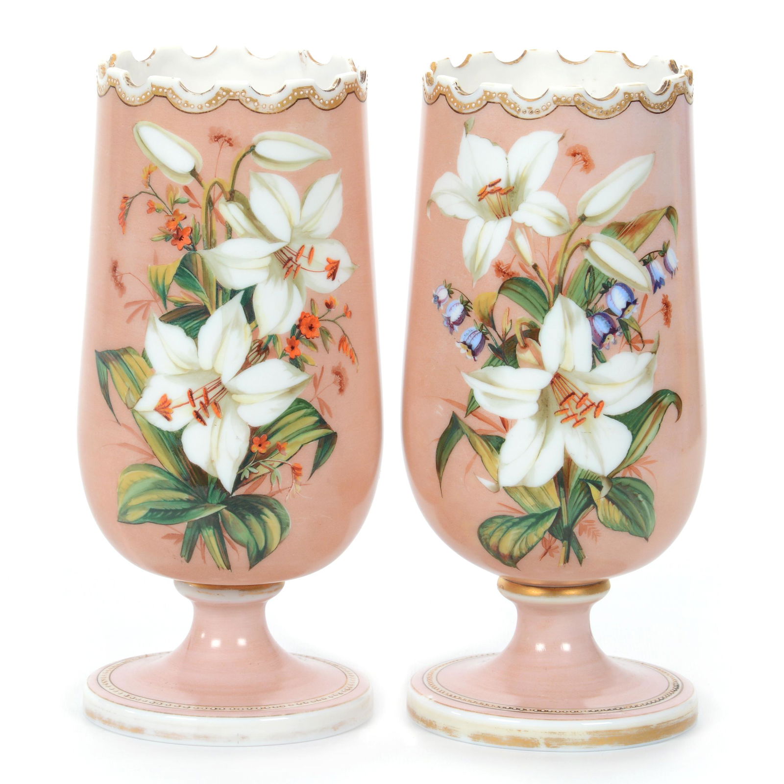 Pair Pedestal Vases, Bristol Art Glass (1 of 3)