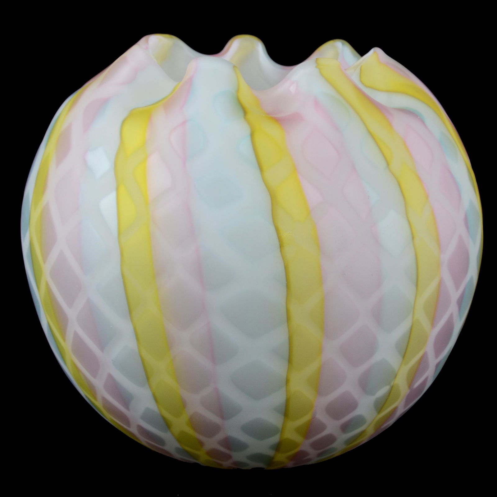 Rose Bowl, Rainbow Satin Diamond Quilted MOP Art Glass (1 of 3)