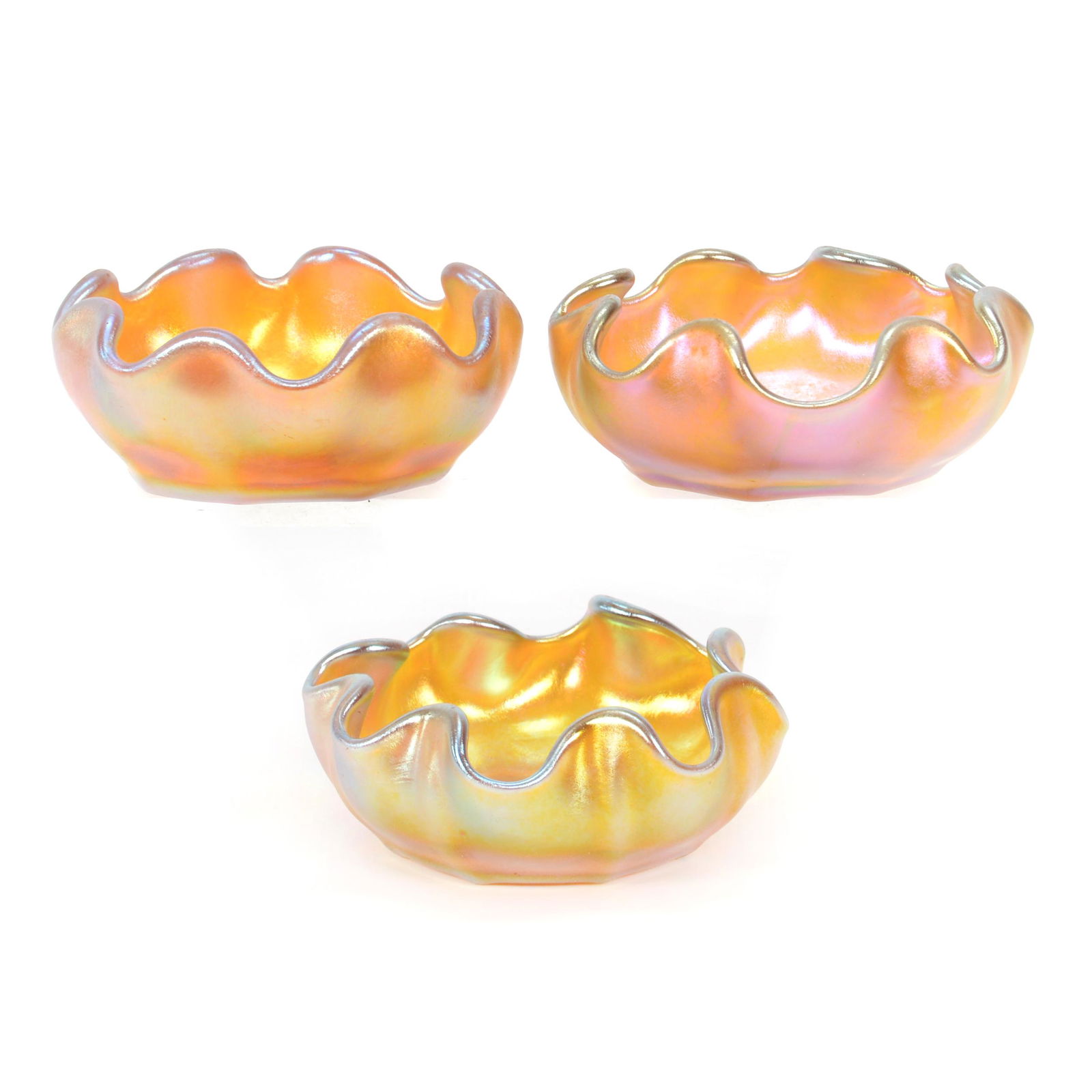 (3) Salt Dips Signed LCT, Tiffany Art Glass (1 of 3)