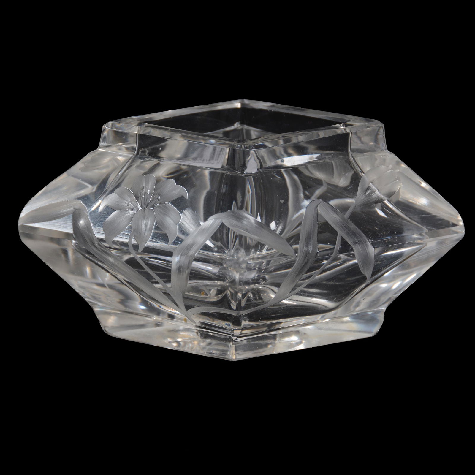 Vase, Clear Crystal Art Glass, Engraved Floral Decor (1 of 3)