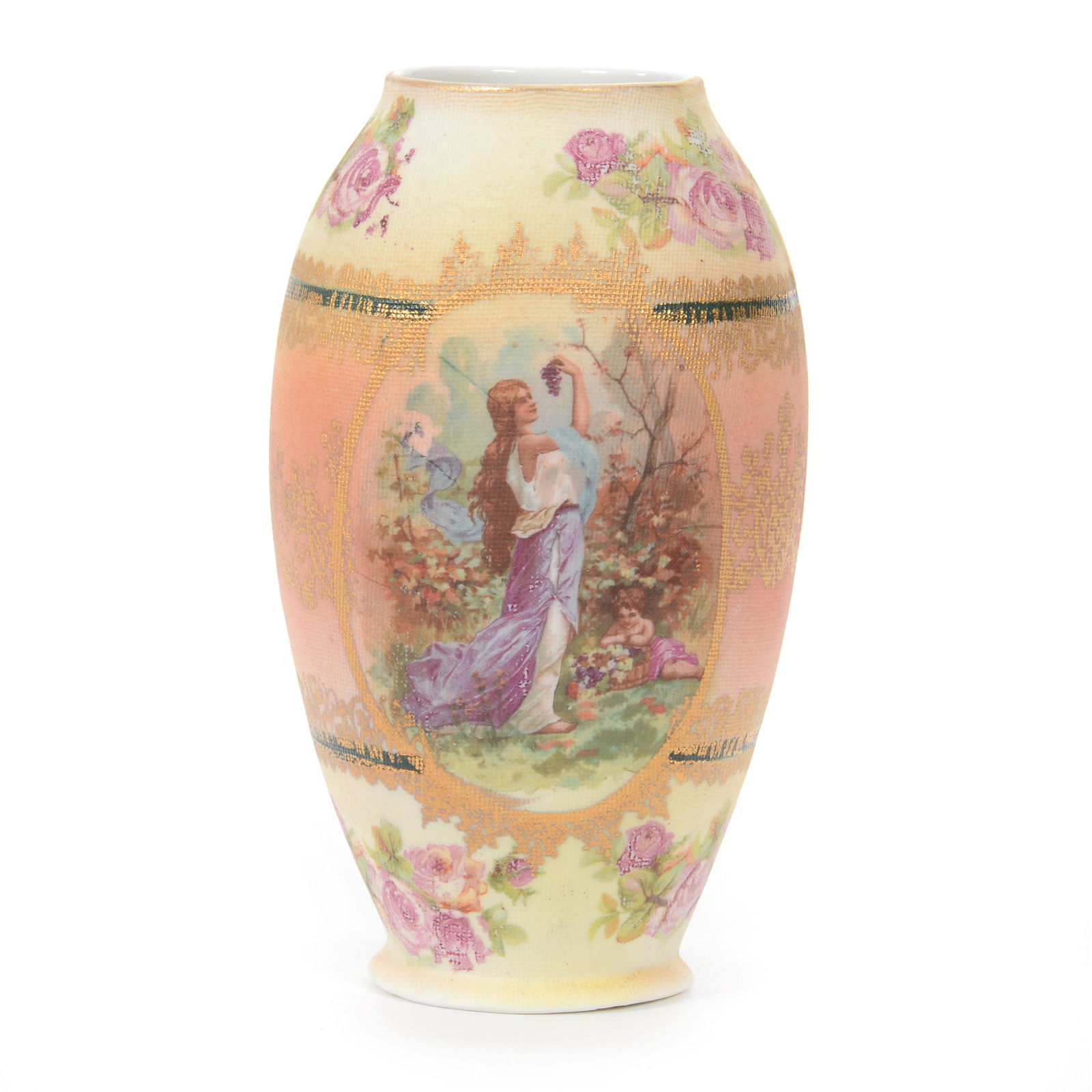 Vase Marked Pompa-Dour, German Tapestry Porcelain (1 of 3)