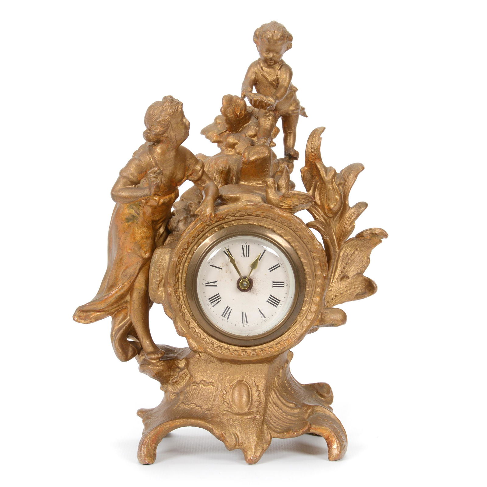 Figural Desk Clock, Gilded Metal Case (1 of 5)