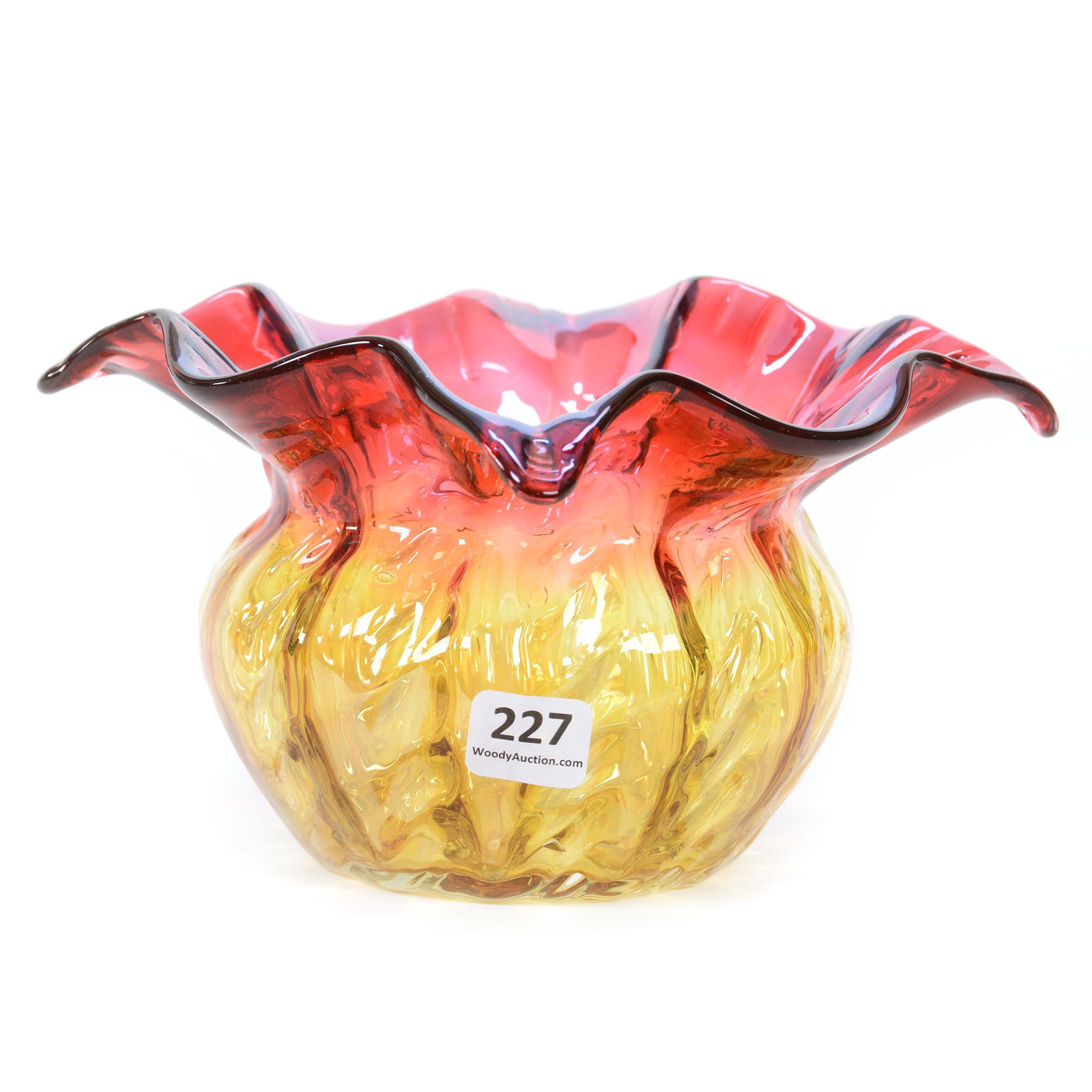 Spittoon/Bowl, Glossy Amberina Art Glass: Spittoon/Bowl, Glossy Amberina Art Glass, 4" X 6.25", Polished Pontil Base, Private Collection, IL.