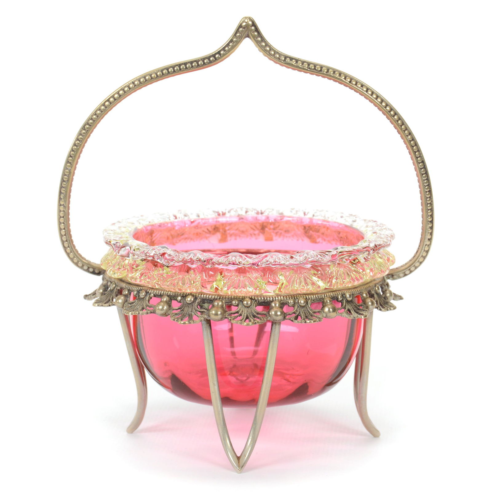 Victorian Sweetmeat, Cranberry Art Glass Insert (1 of 4)