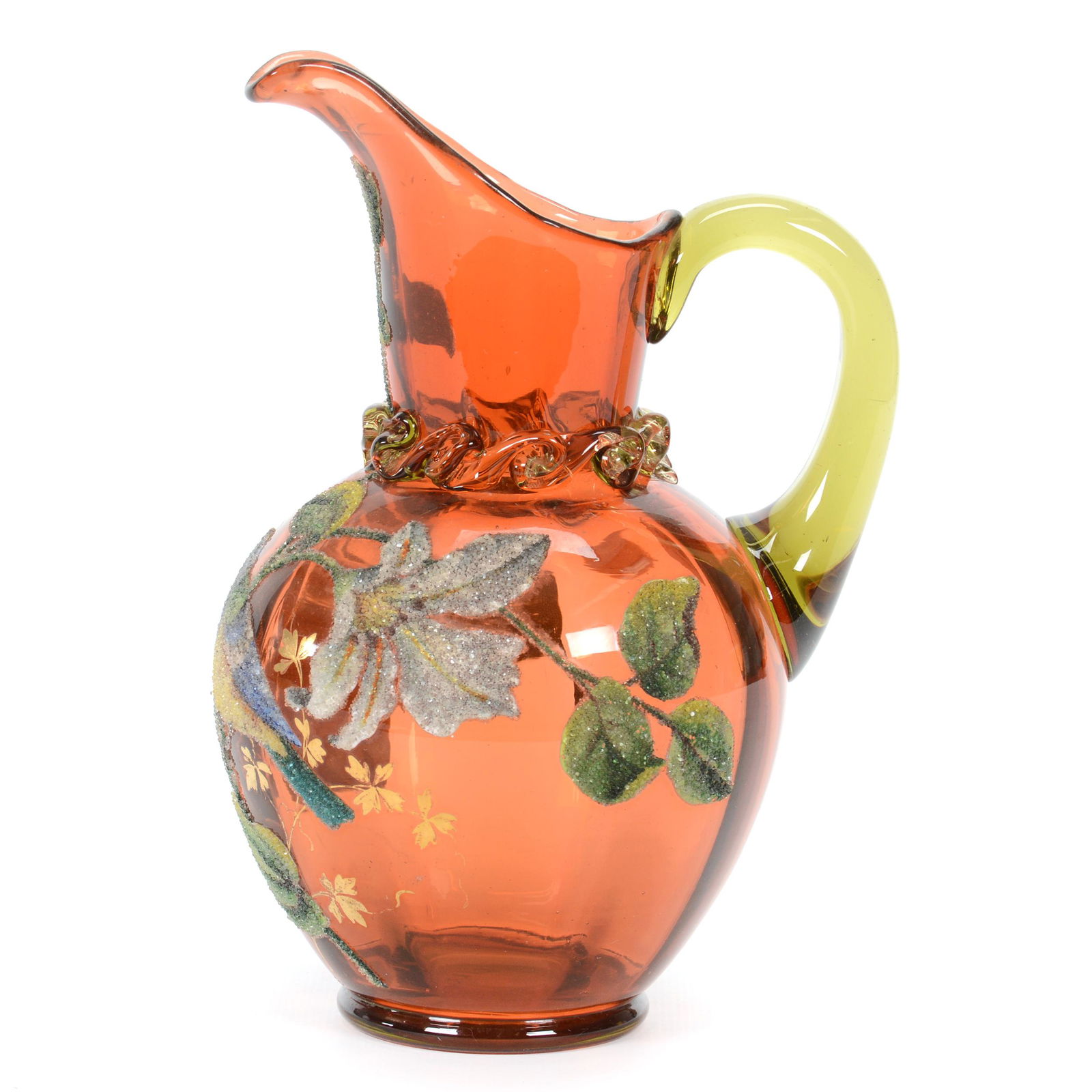 Pitcher, Solid Amber Art Glass With Coralene (1 of 4)