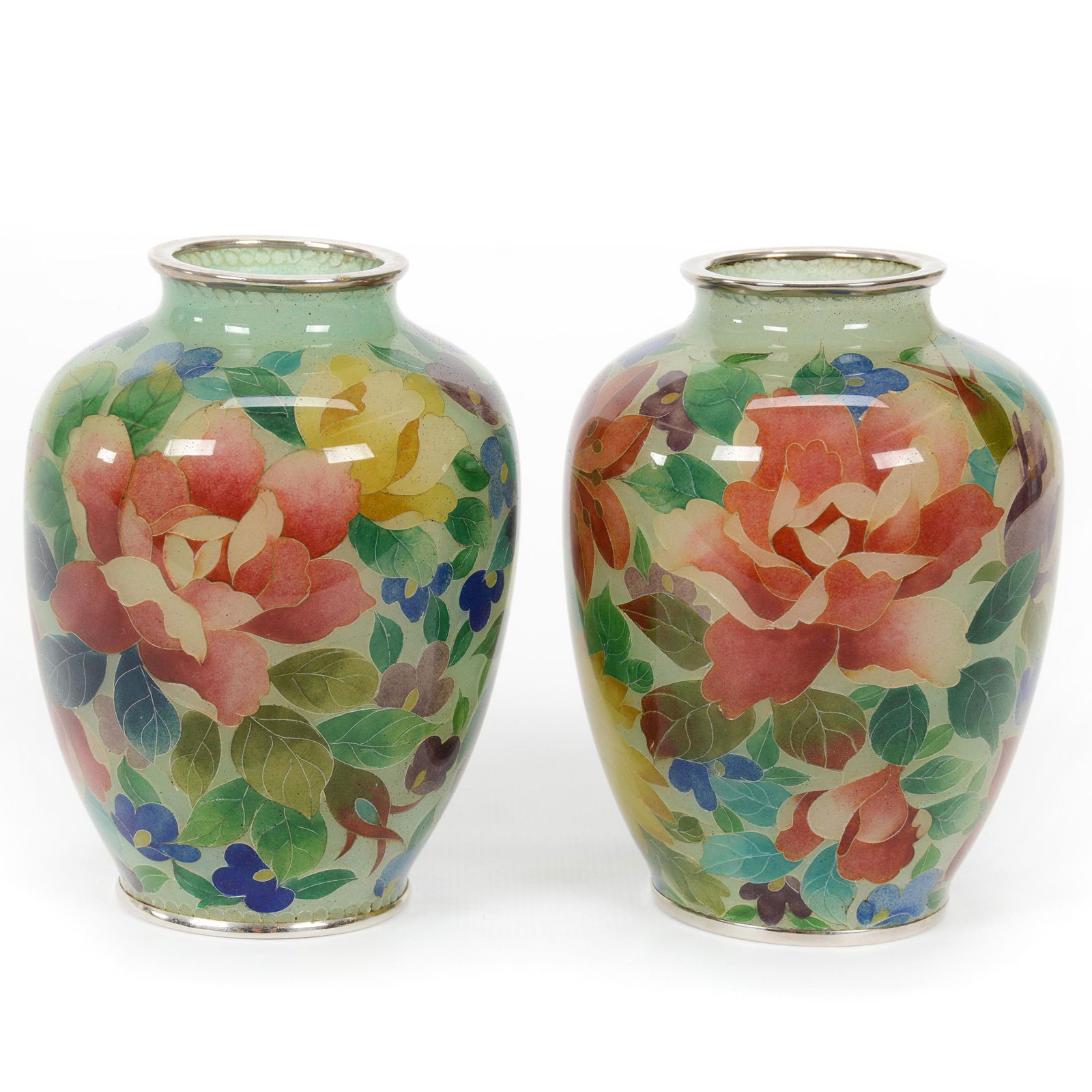 Pair Vases, Japanese Plique a'Jour Cloisonne (1 of 3)