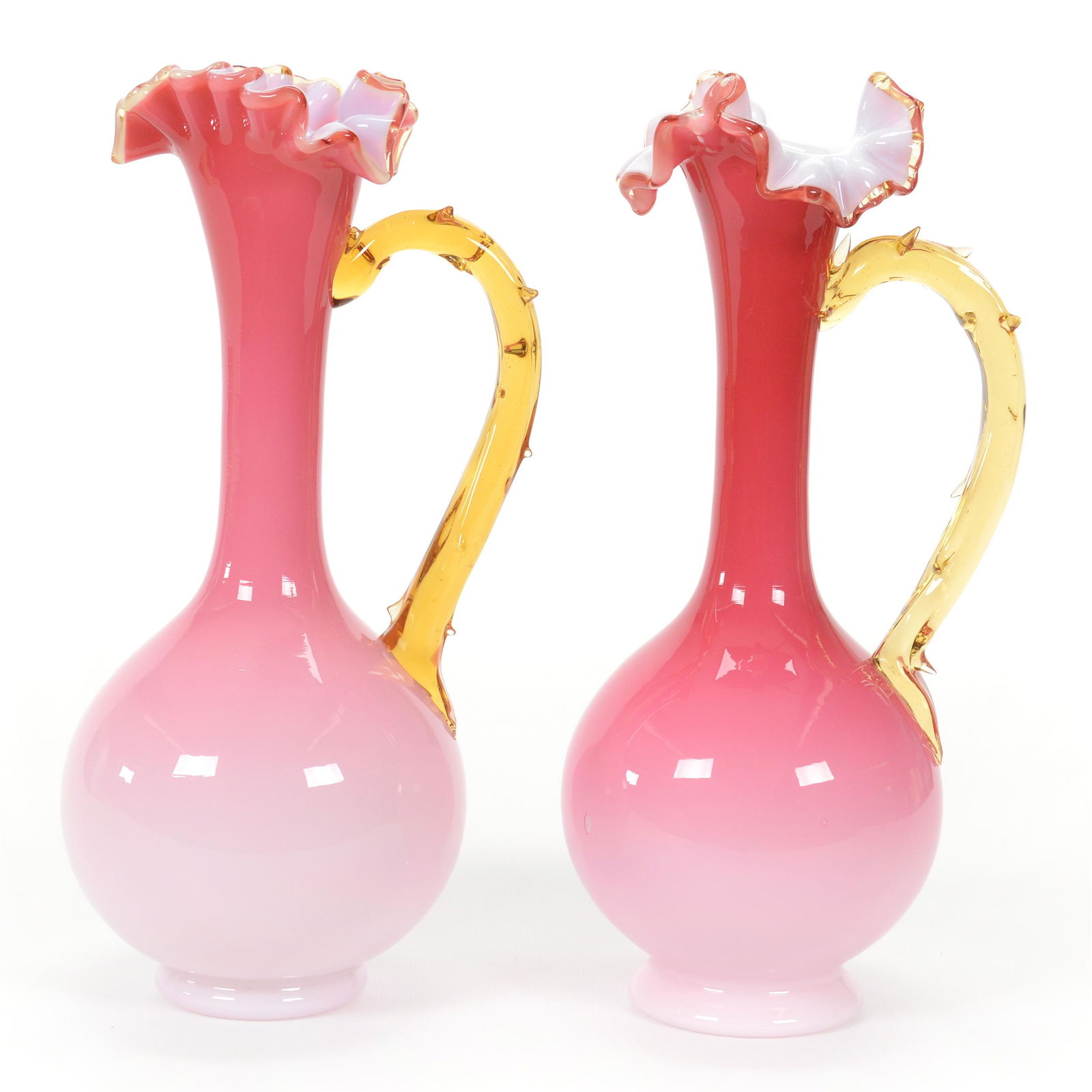 Pair Ewers, Cased Peachblow Art Glass (1 of 3)