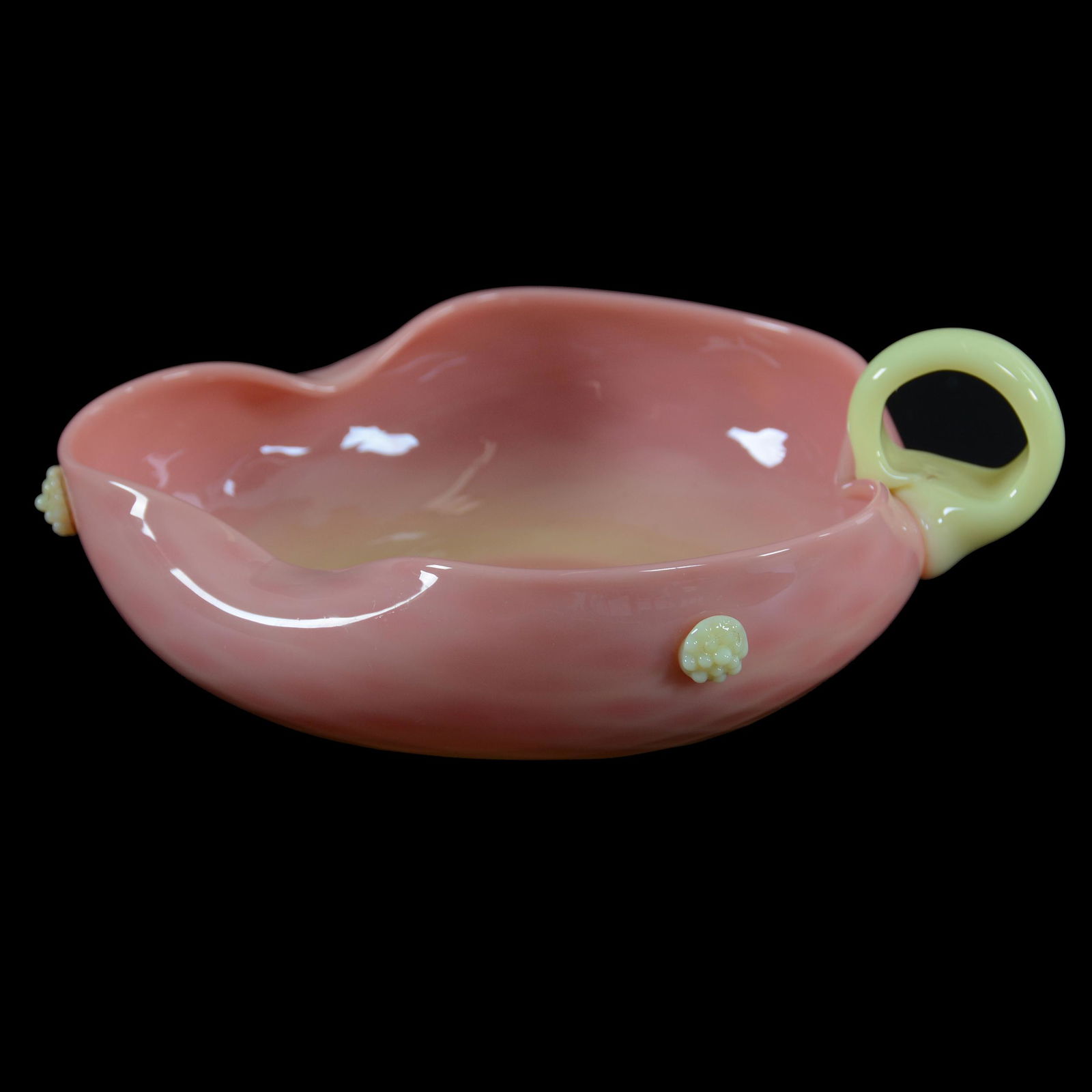Handled Nappy, Glossy Burmese Art Glass (1 of 3)