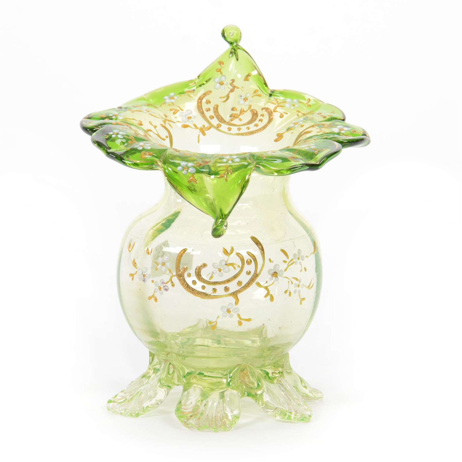 Vase, Jack In Pulpit, Solid Vaseline Art Glass (1 of 3)